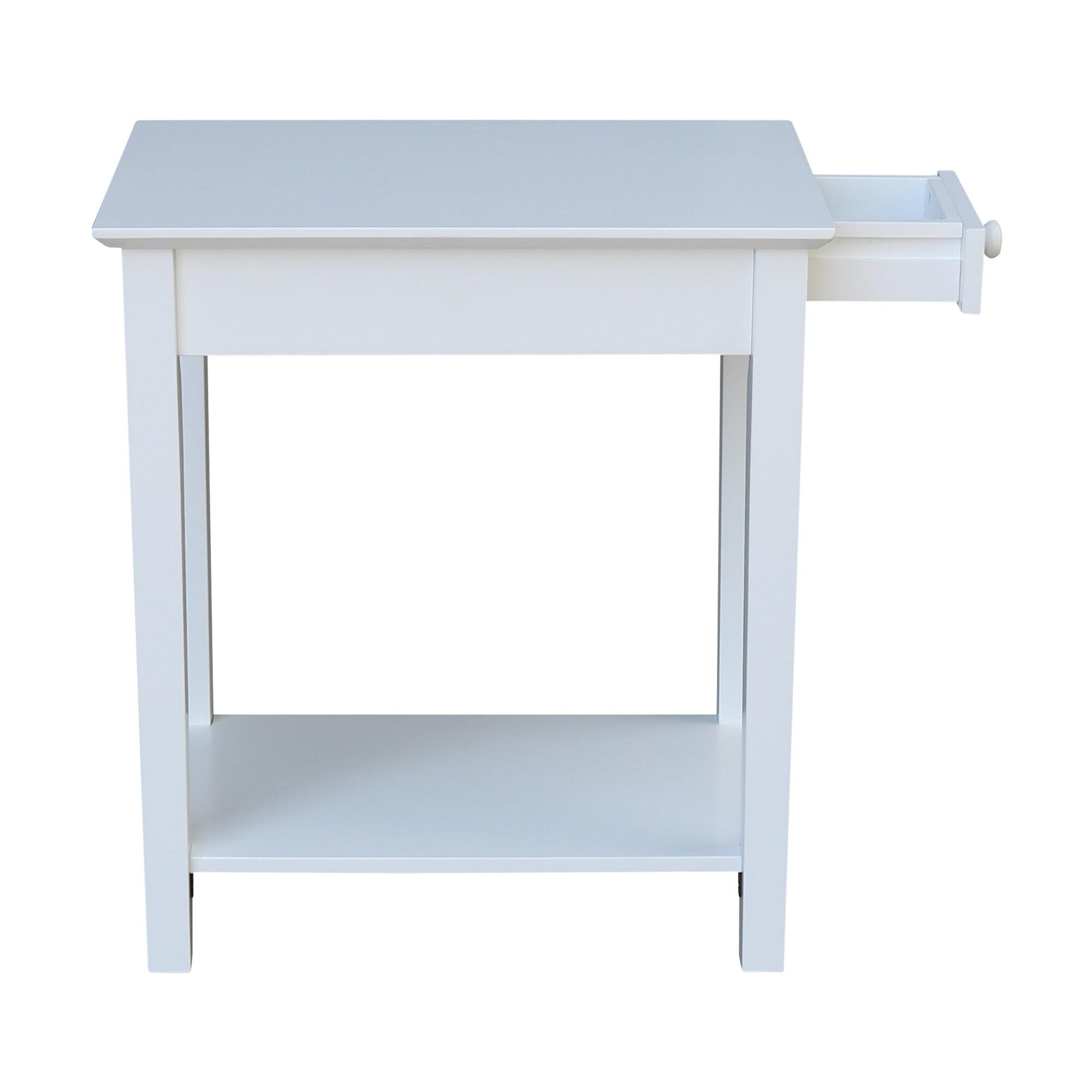 Narrow End Table White - International Concepts: Solid Parawood, Mid-Century Modern Style, 25" High