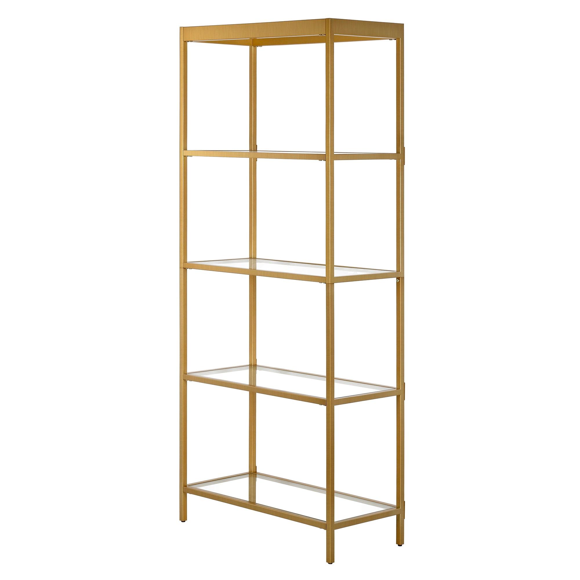 Aurelia 70'' Brass and Tempered Glass Minimalist Bookcase