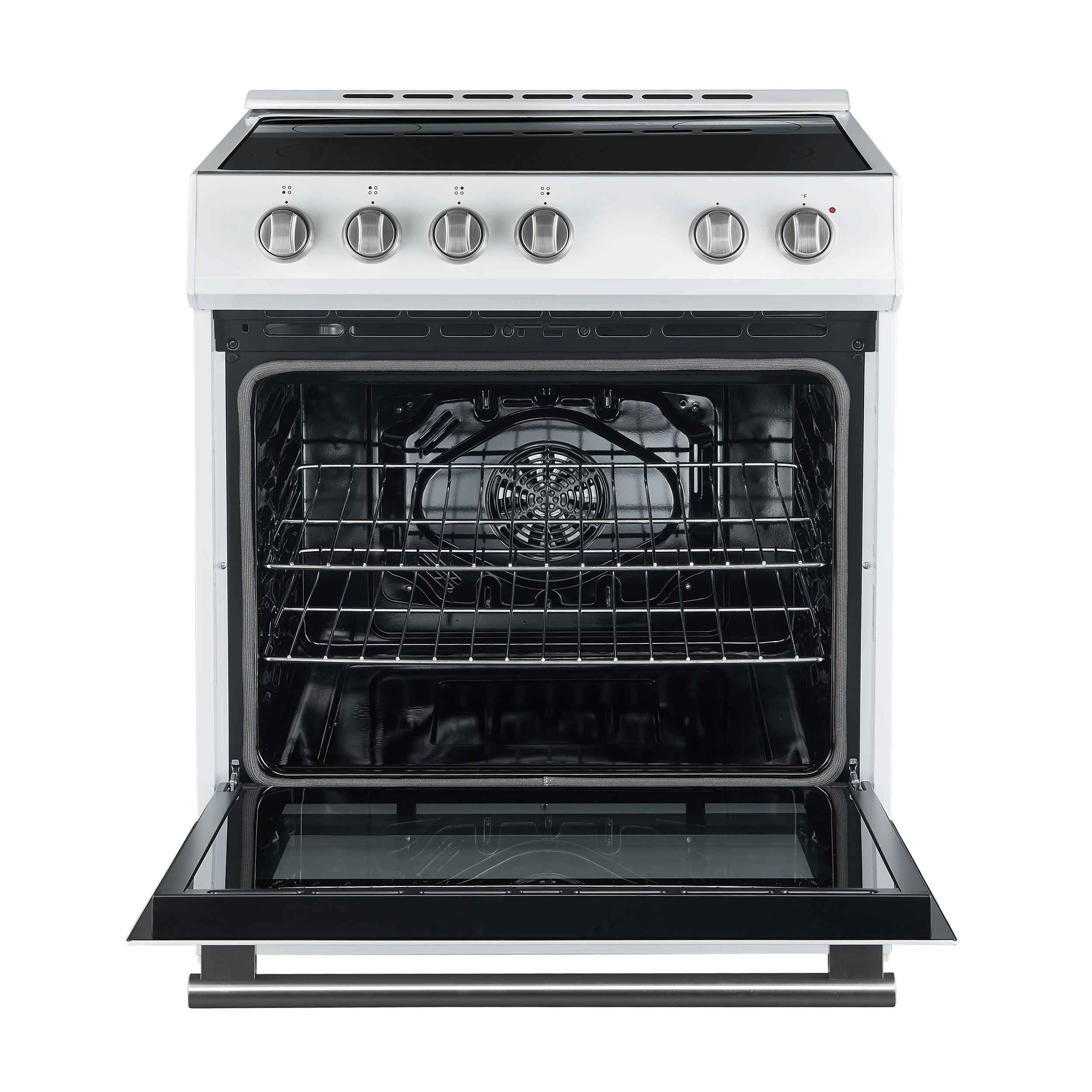 Forno Leonardo Espresso 30-inch Slide-In Electric Range in Stainless-Steel, Black or White, 4 Elements, 7,100 Watts, 5.0 cu.ft. Oven with Convection Fan FFSEL6012-30WHT