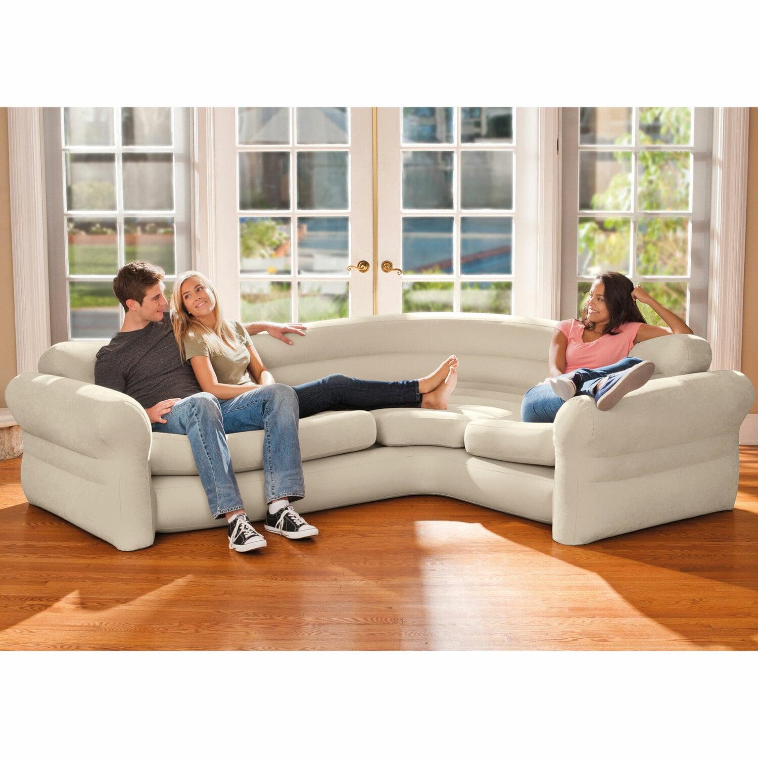 INTEX 68575EP Inflatable Corner Sofa: L-Shaped – Indoor Use – 2-in-1 Valve – 880lb Weight Capacity – 101” x 80” x 30”