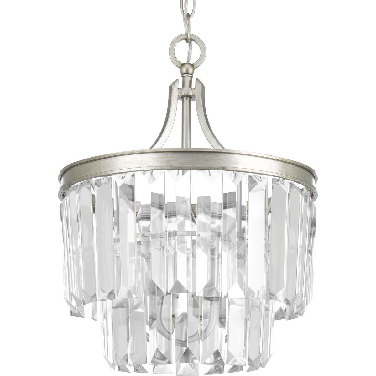 Progress Lighting Glimmer 3-Light Semi-Flush Pendant, Silver Ridge, Prismatic Glass