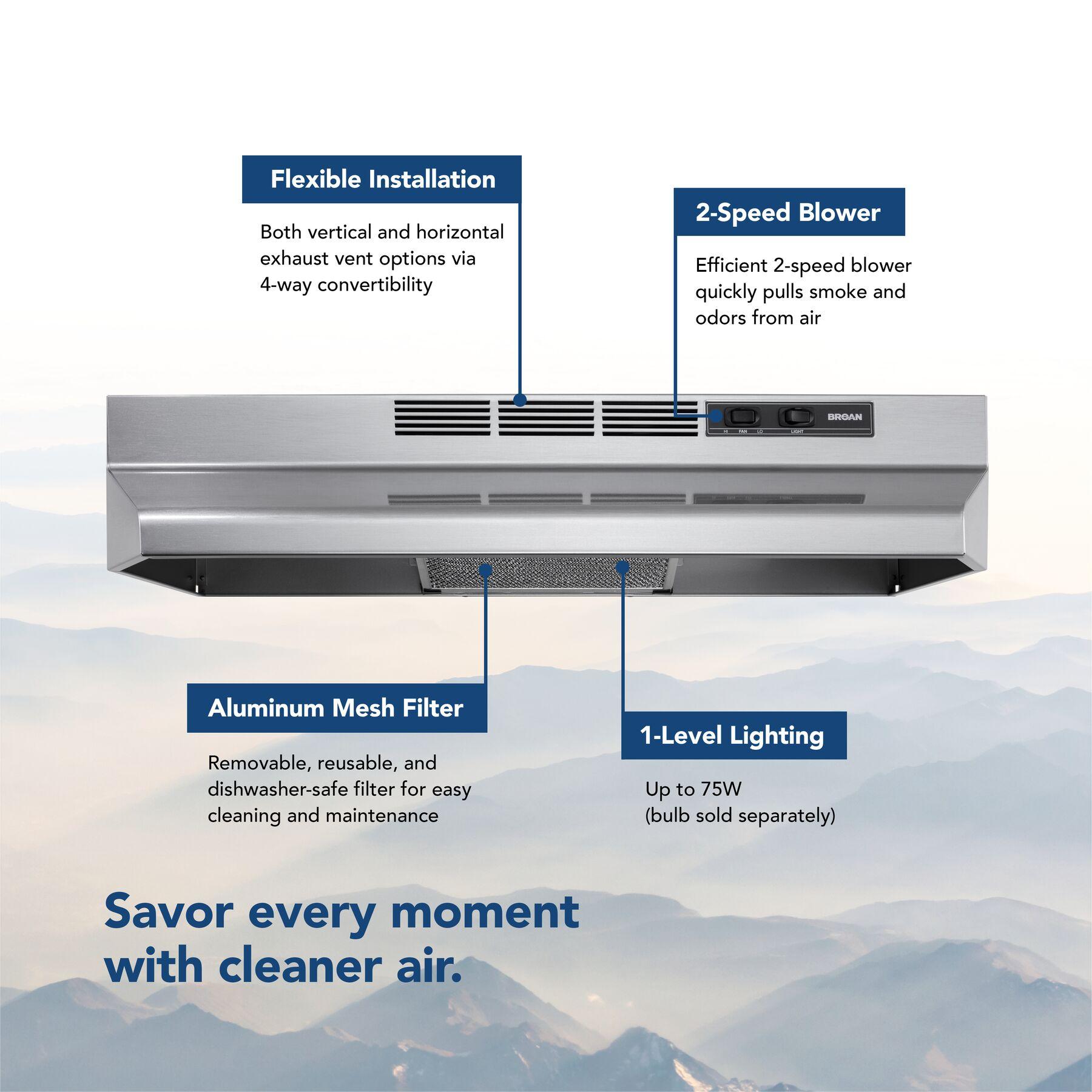 Broan 30" Convertible Range Hood, 230 CFM, Max Blower