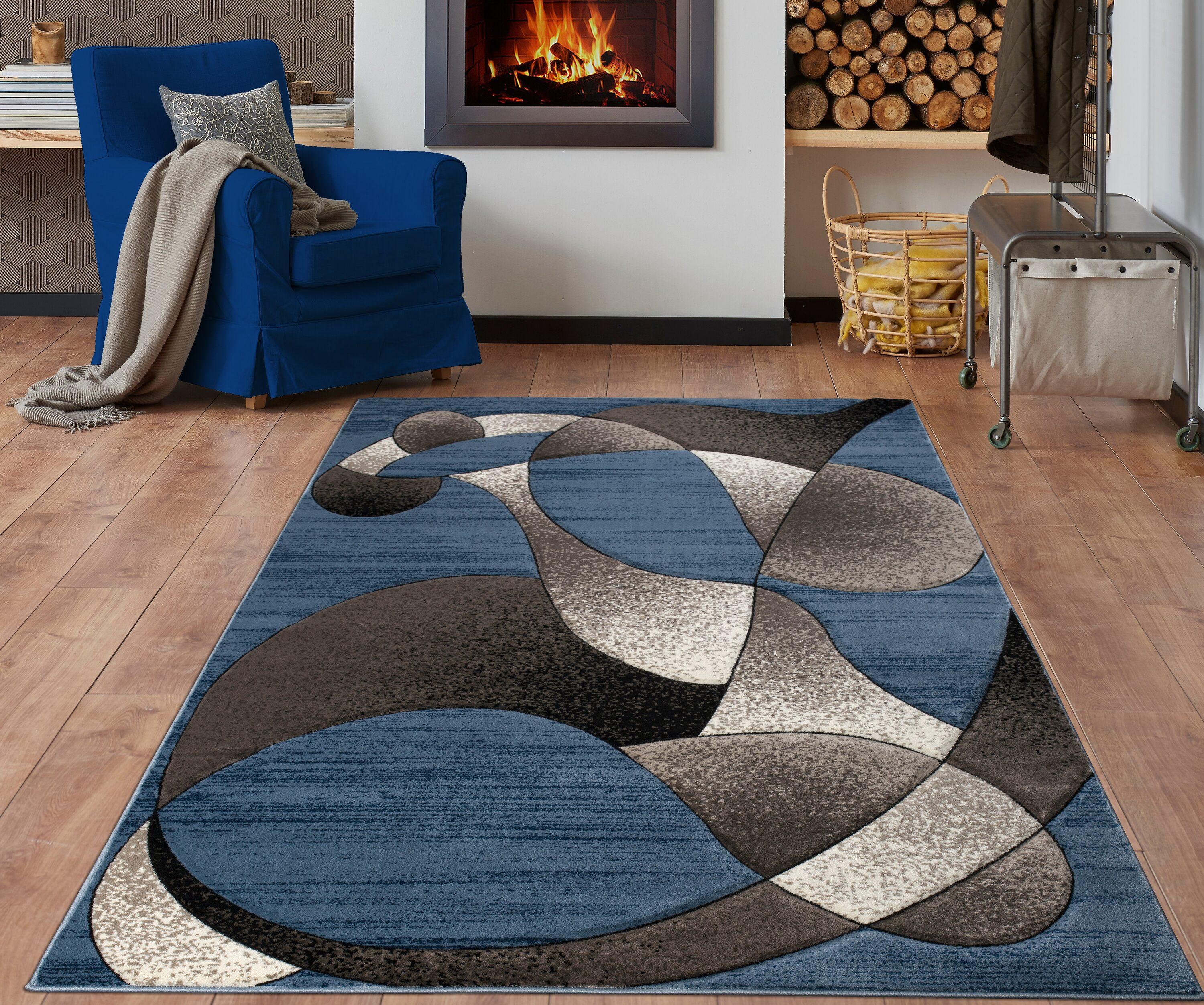 MDA Rug Imports Rhodes Collection Abstract Designed Area Rug Blue 2'5'' X 3'9'' 2' x 3' Living Room,Bedroom,Dining Room Rectangle