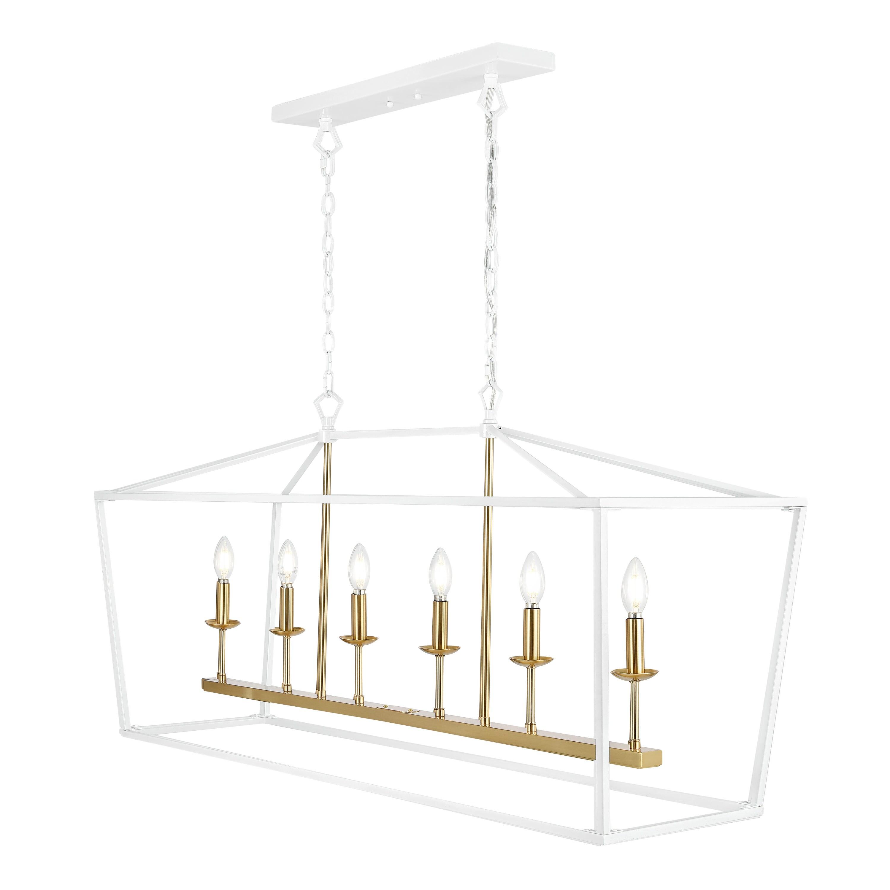JONATHAN  Y Pagoda 49" Metal Linear Classic Traditional 6 -Light White Farmhouse Lantern Large Hanging Kitchen island light