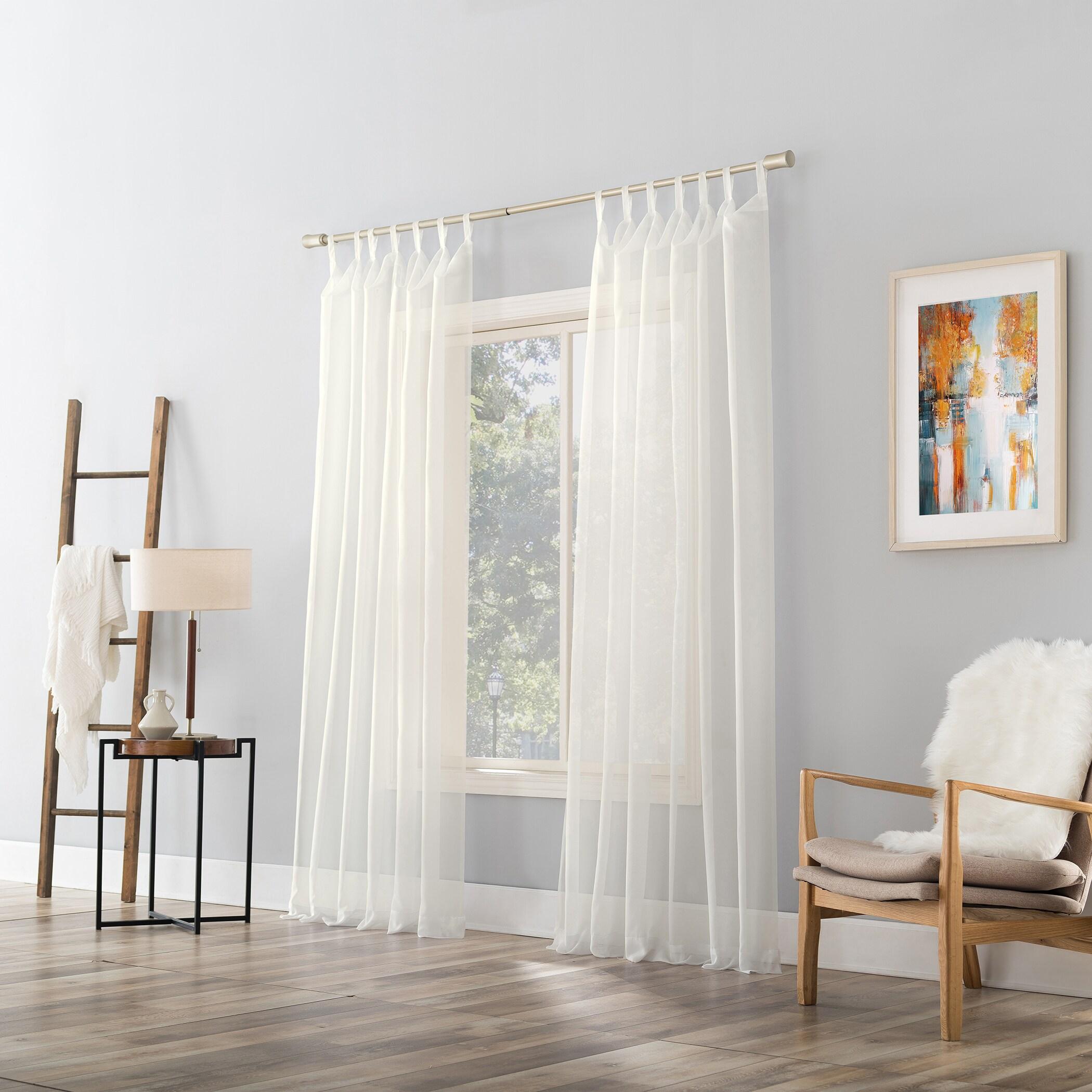 59"x95" No. 918 Sheer Emily Voile Tab Top Curtain Panel Eggshell: Transitional Indoor Décor, Machine Washable