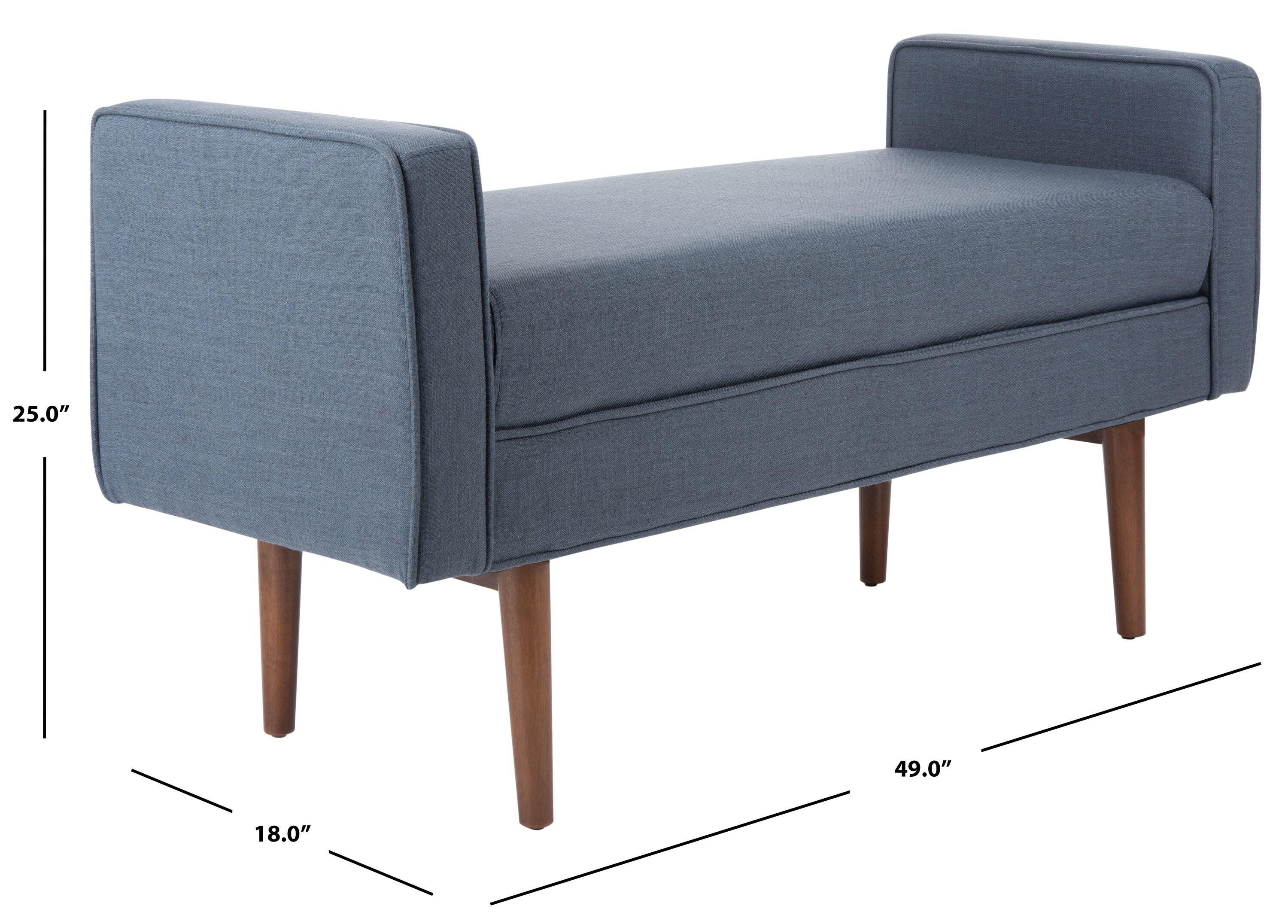 Henri Mid-Century Bench - Navy Linen/Walnut - Safavieh