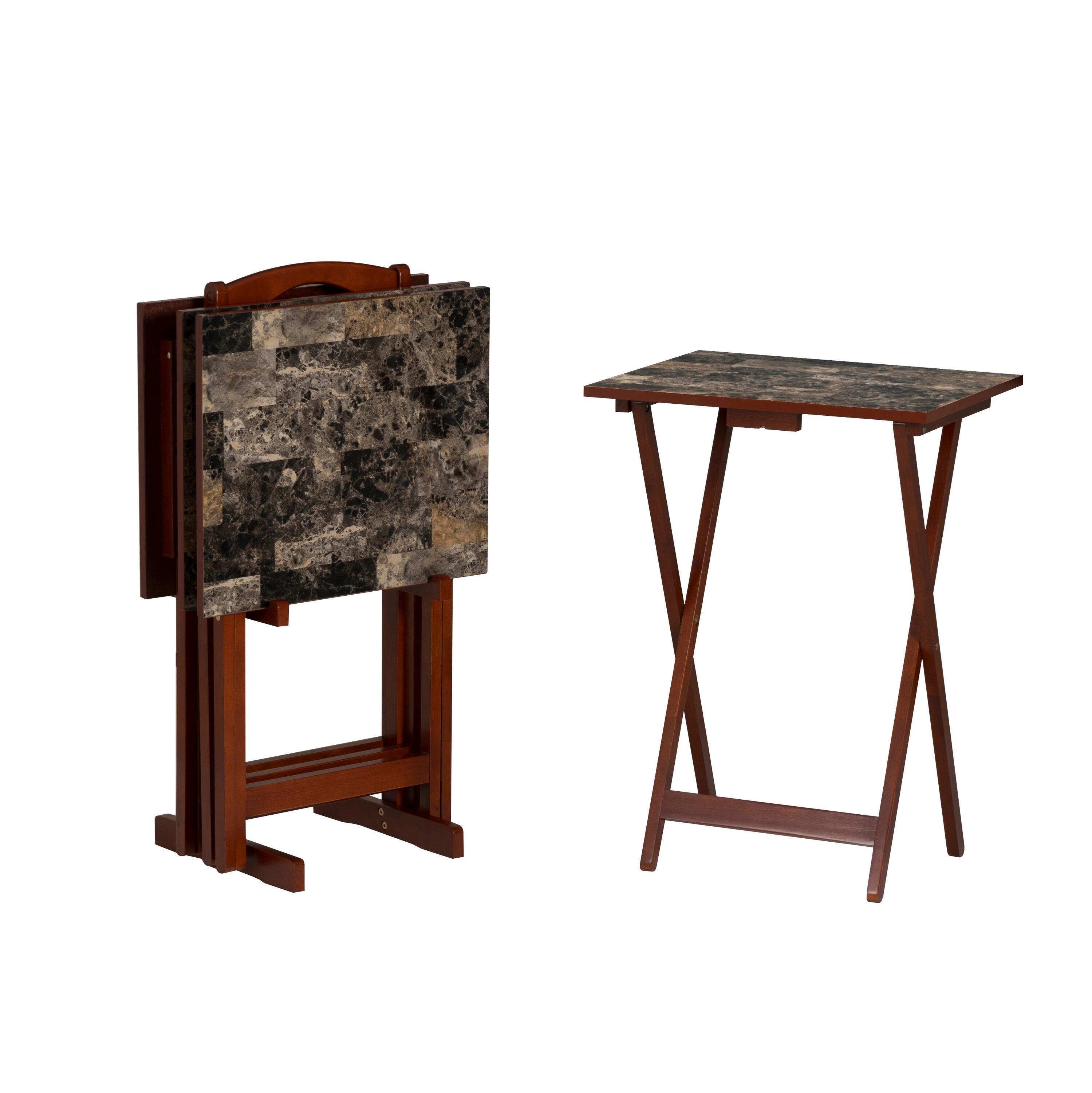 LeCeleBee Home Decor Tray Table Set, Faux Marble, Brown