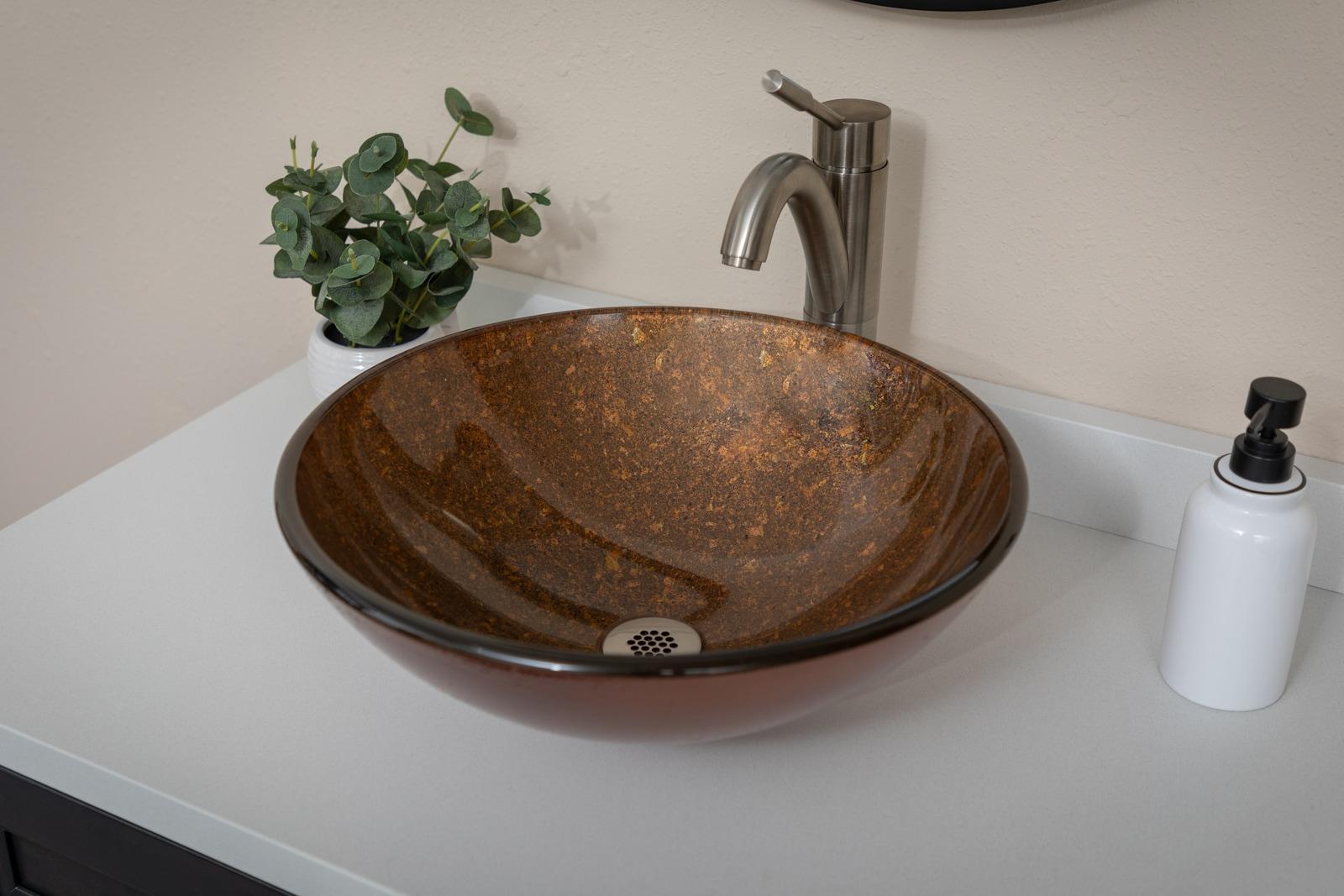 Eden Bath 16.38'' Bronze Tempered Glass Circular Bathroom Sink