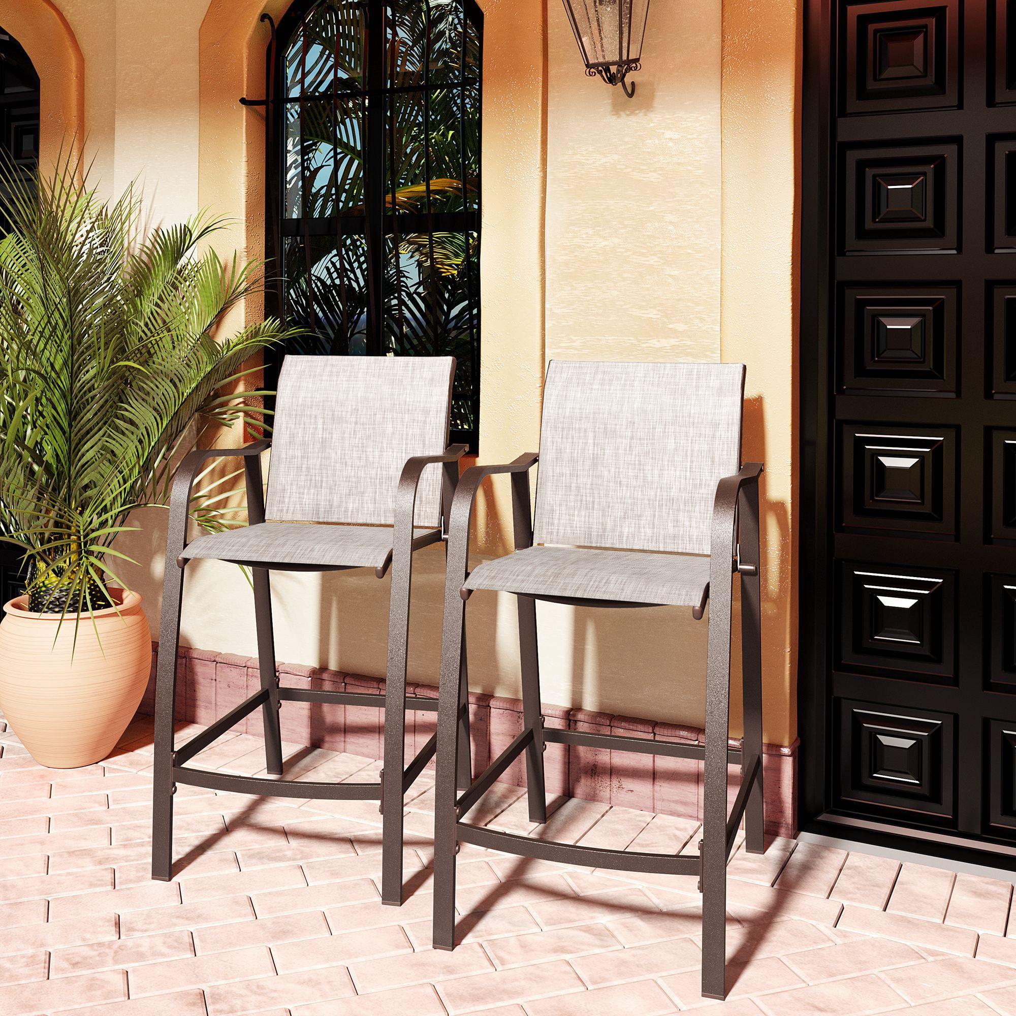 Pellebant Set of 2 Outdoor Counter Height Bar Stools  Aluminum Patio Bar Chairs,Espresso
