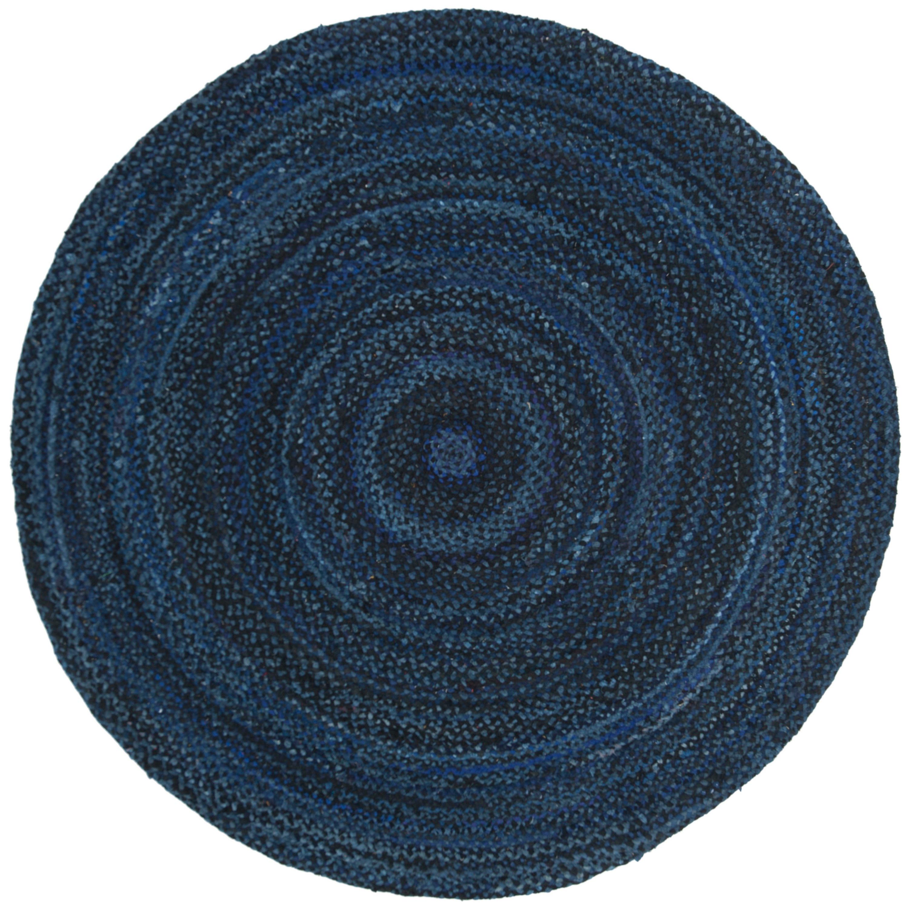 Braided BRD452 Hand Woven Indoor Area Rug - Navy/Black - 5' Round - Safavieh