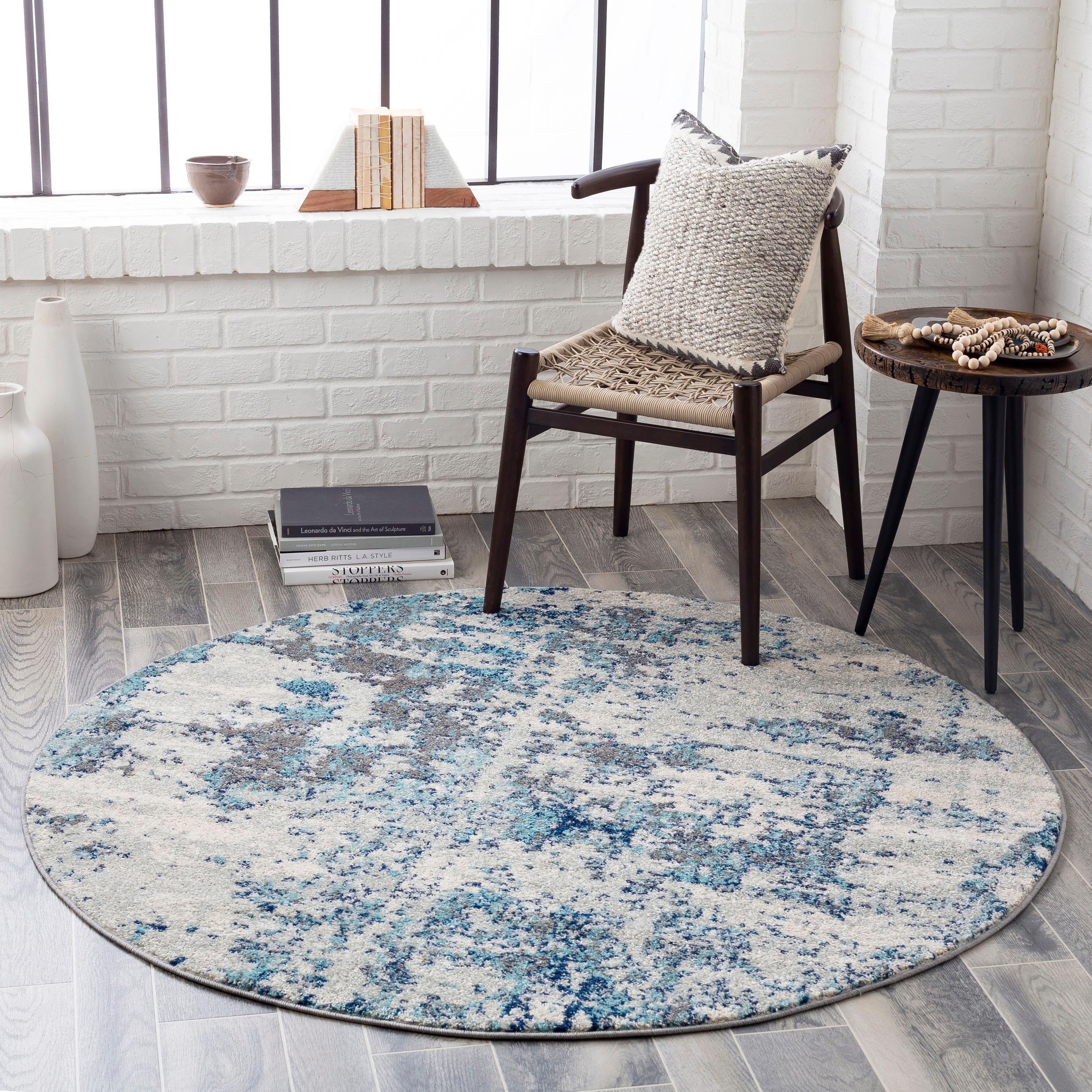 Livabliss 5'3" Round High Plains Modern Rug Blue: Stain & Fade-Resistant, Medium Pile, Indoor, Polypropylene