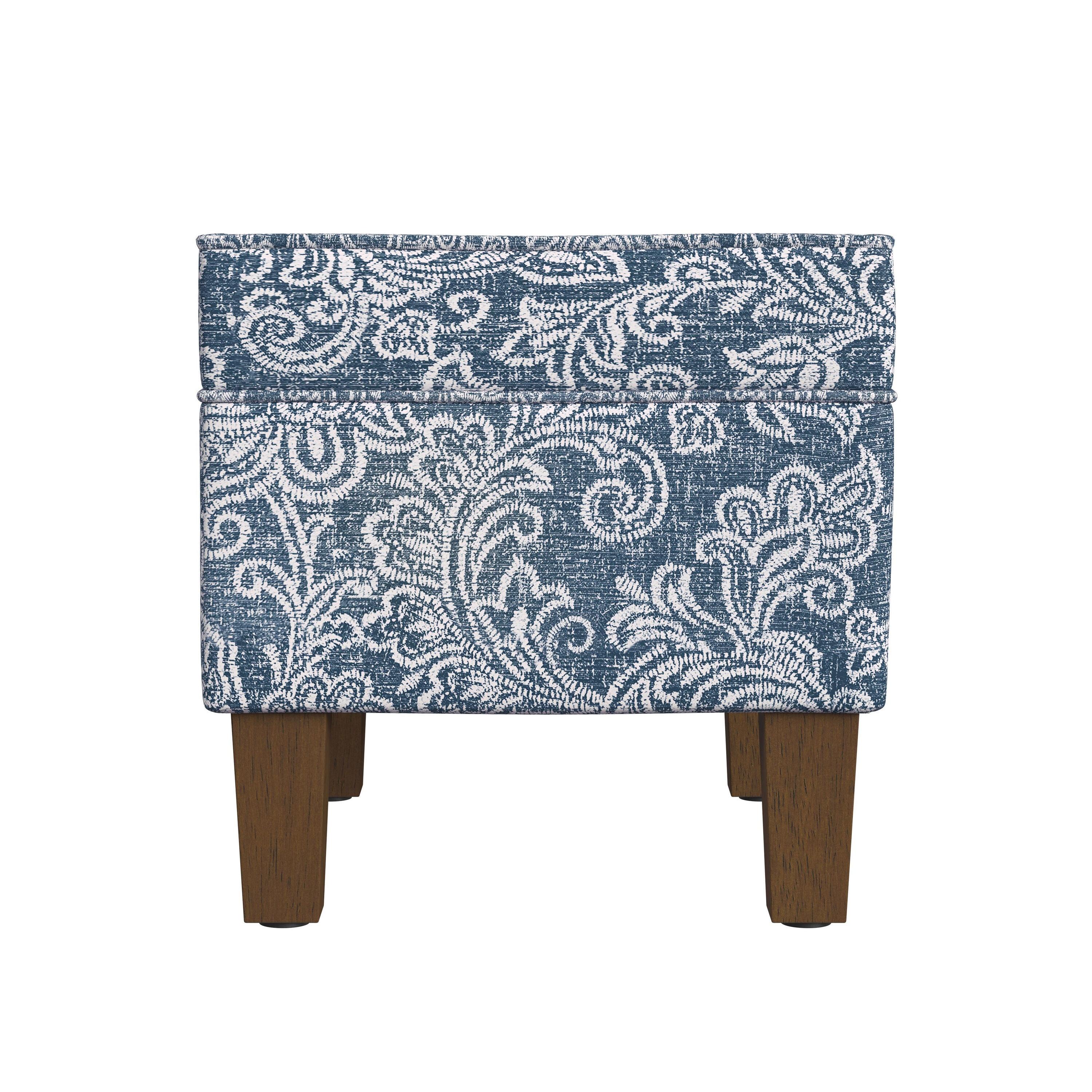 Medium Storage Ottoman Denim - HomePop: Upholstered Footstool, Botanical Pattern, Hardwood Frame