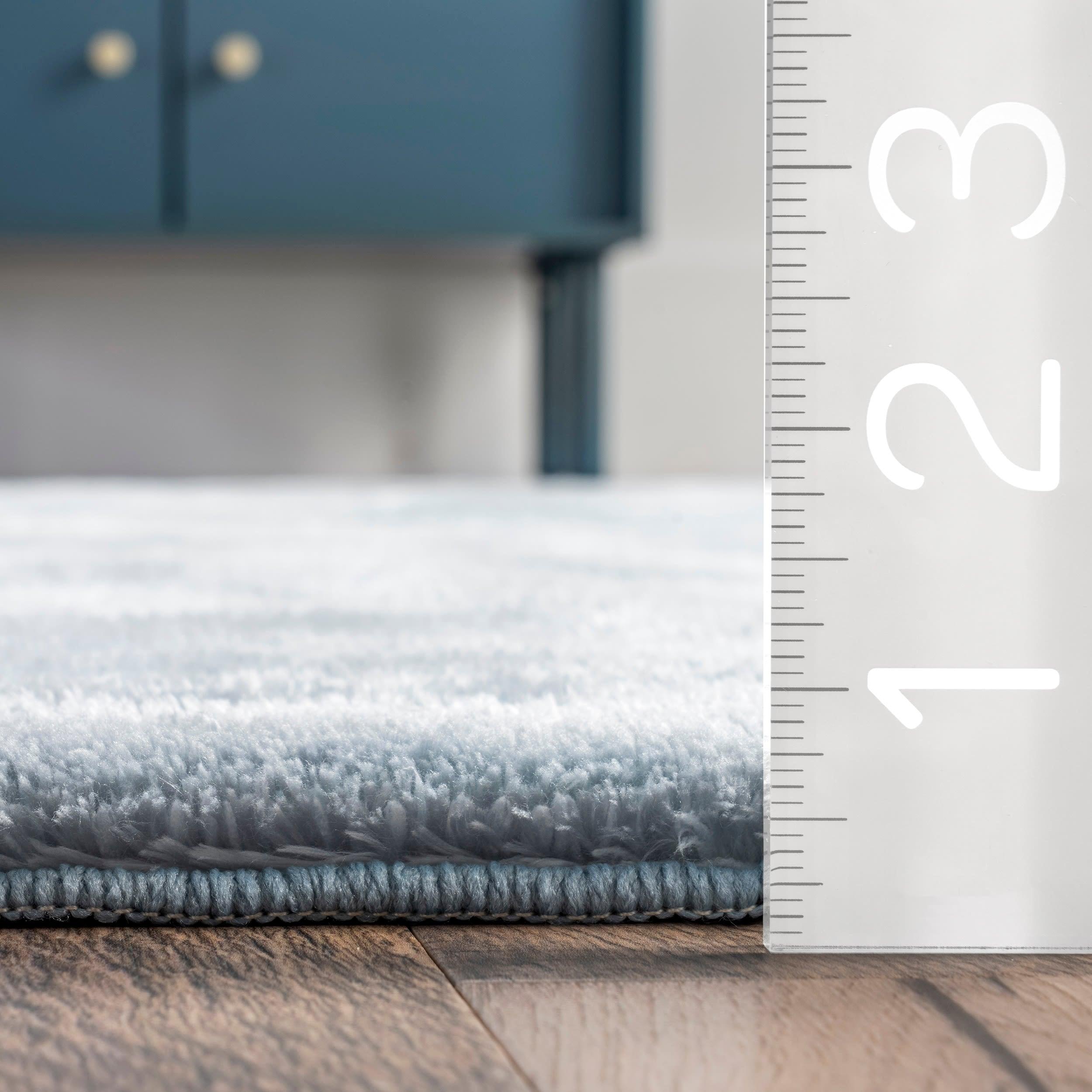 nuLOOM 4' Square Cozy Plush SuperiorWash Area Rug, Machine Washable, Non-Slip, Soft Fluffy Shag Carpet for Living Room Bedroom, Loni Light Blue