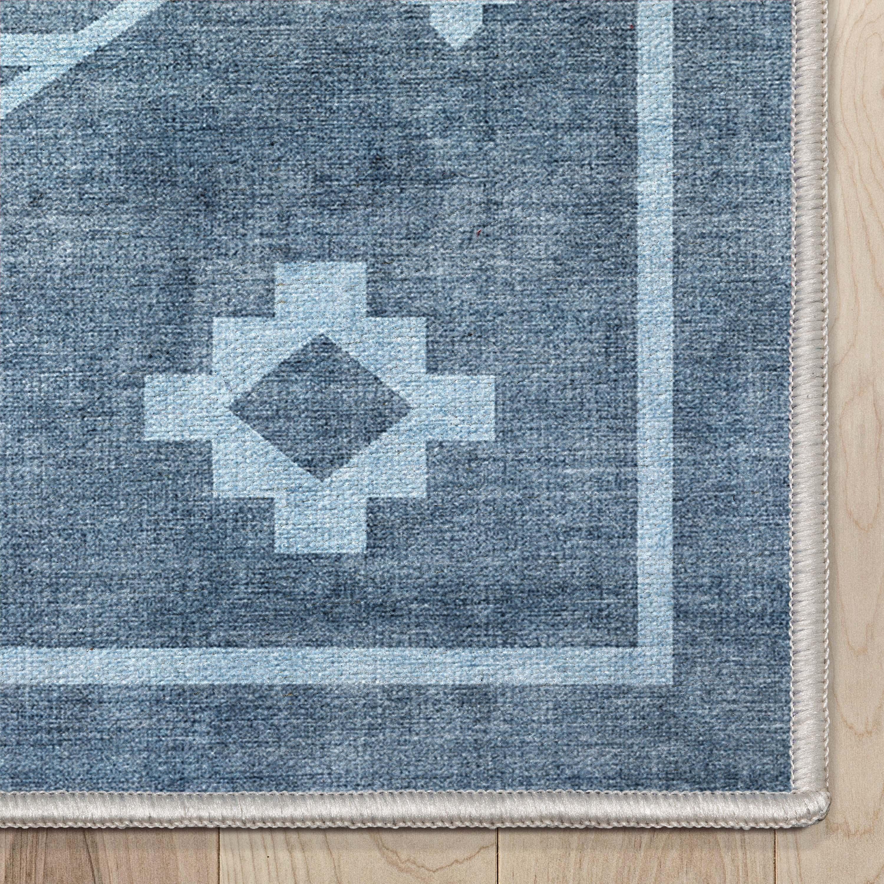 Kehr Bottineau Distressed Southwestern Blue Flat-Weave Rug