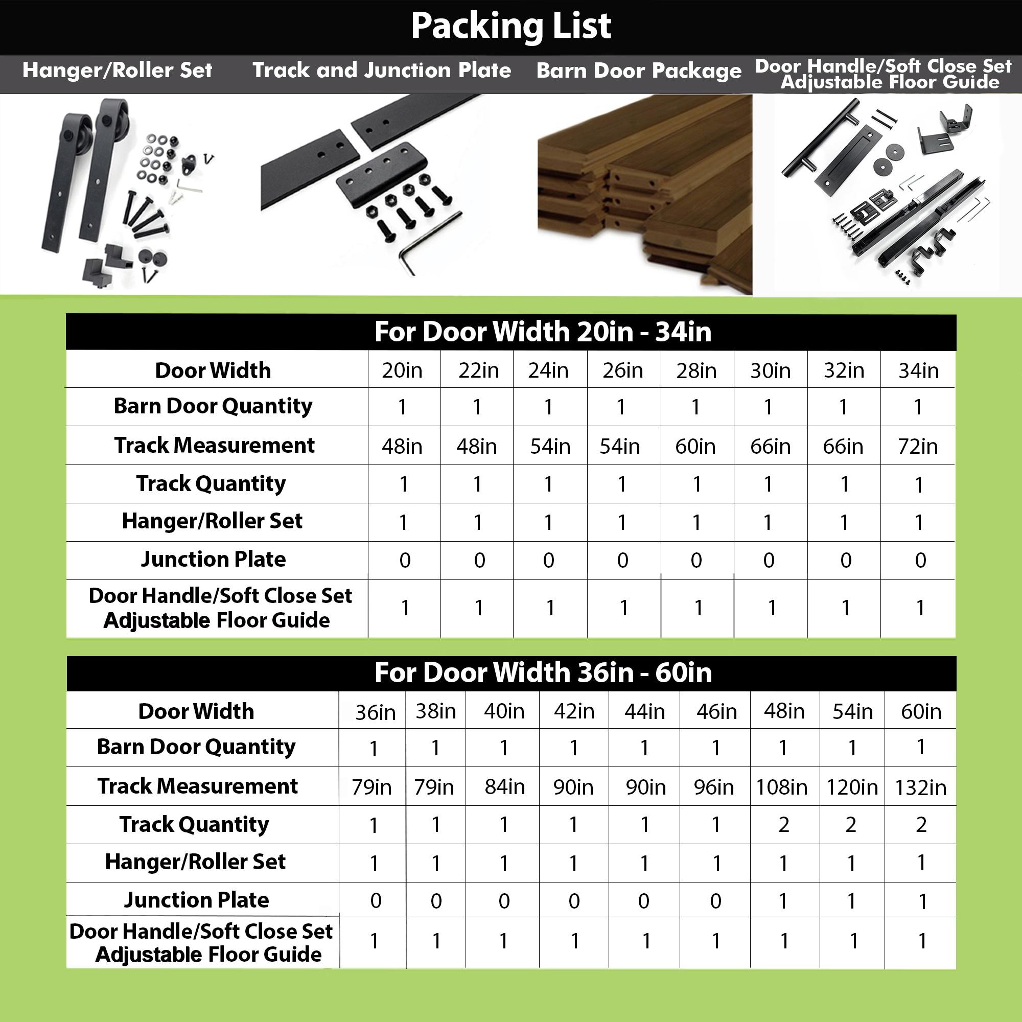 Homacer H Design Color Solid Pine Wood Unassembled Door with Black Rustic Installation Hardware Kit