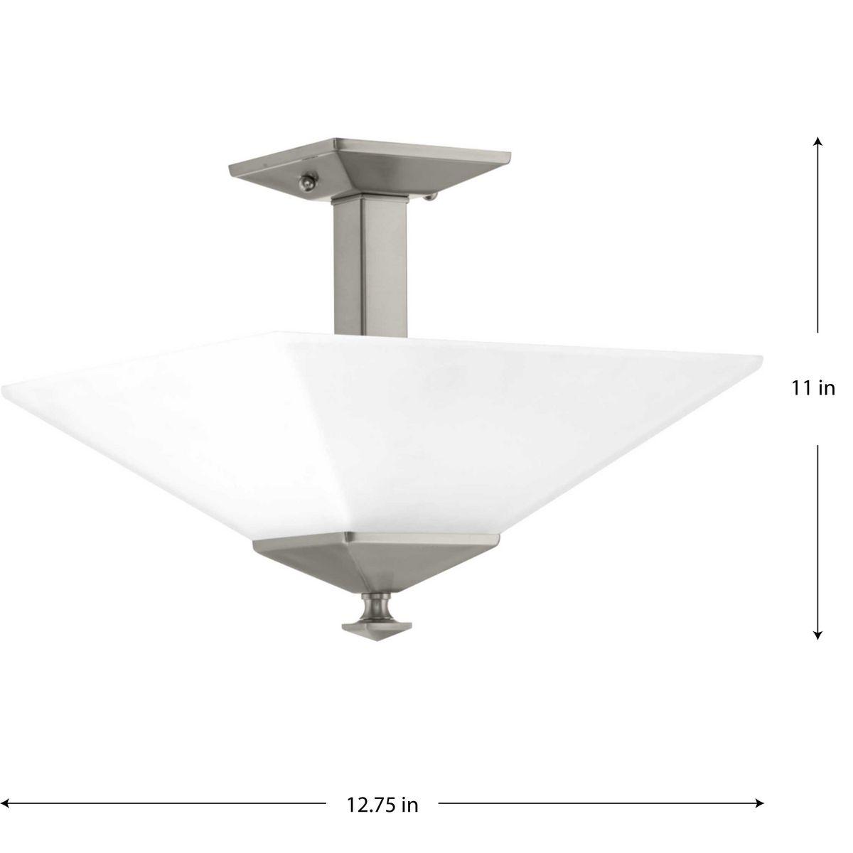 Progress Lighting Clifton Heights 2-Light Semi-Flush, Brushed Nickel, Etched Square Glass Shade Collection