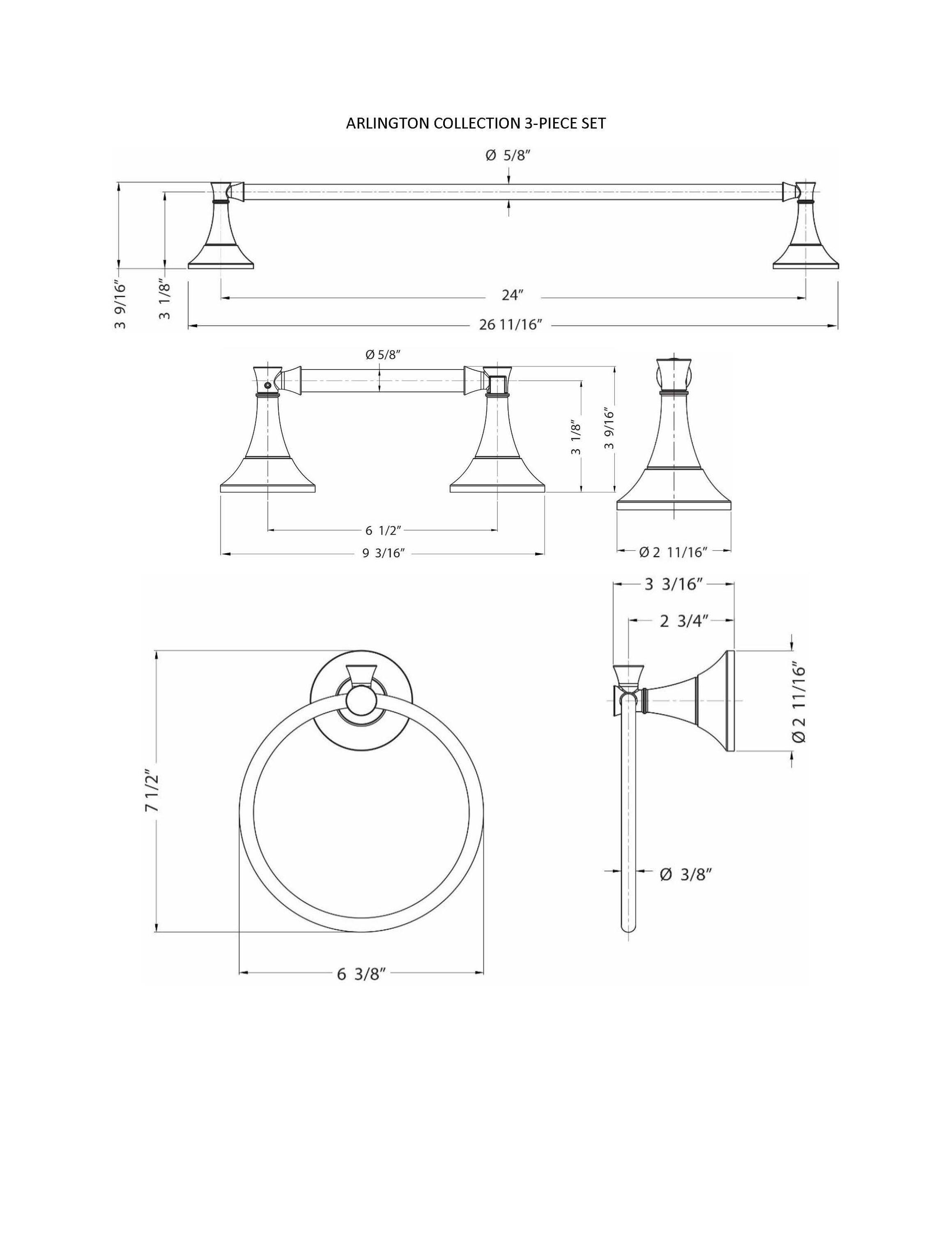 ARISTA 2702-3SET-SN Arlington 3 - Piece Bathroom Hardware Set