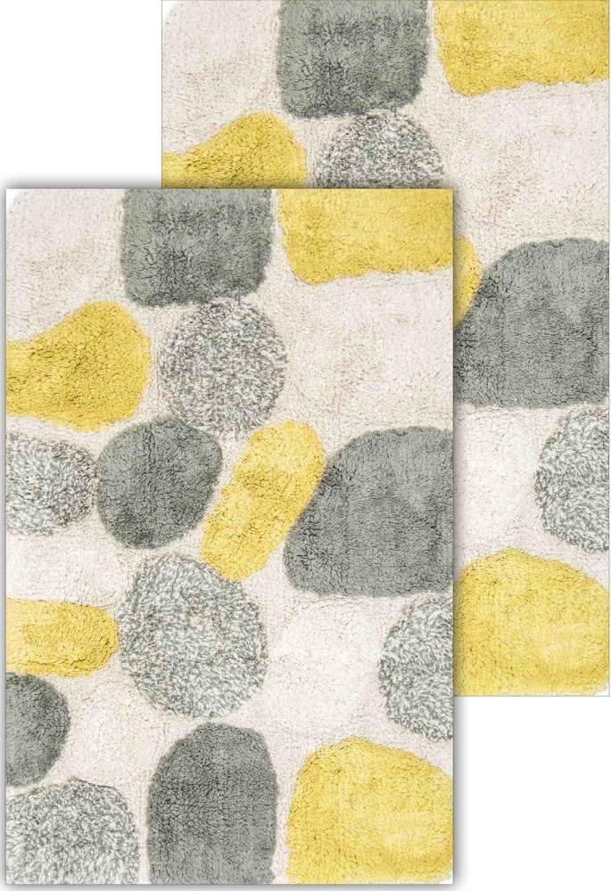 Chesapeake Plush Pebble Pattern White & Gray Polyester Bath Rug Set, 20" x 32", (2 Count)