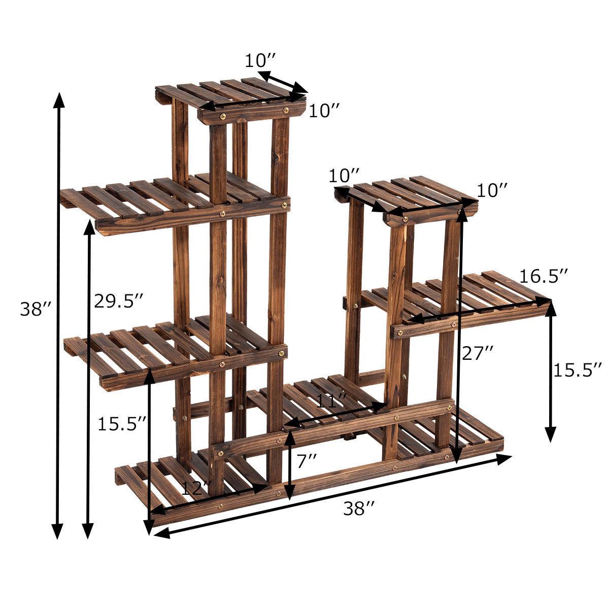 Costway 6Tier 13 Pots Wooden Plant Flower Display Stand Wood Shelf Storage Rack Garden