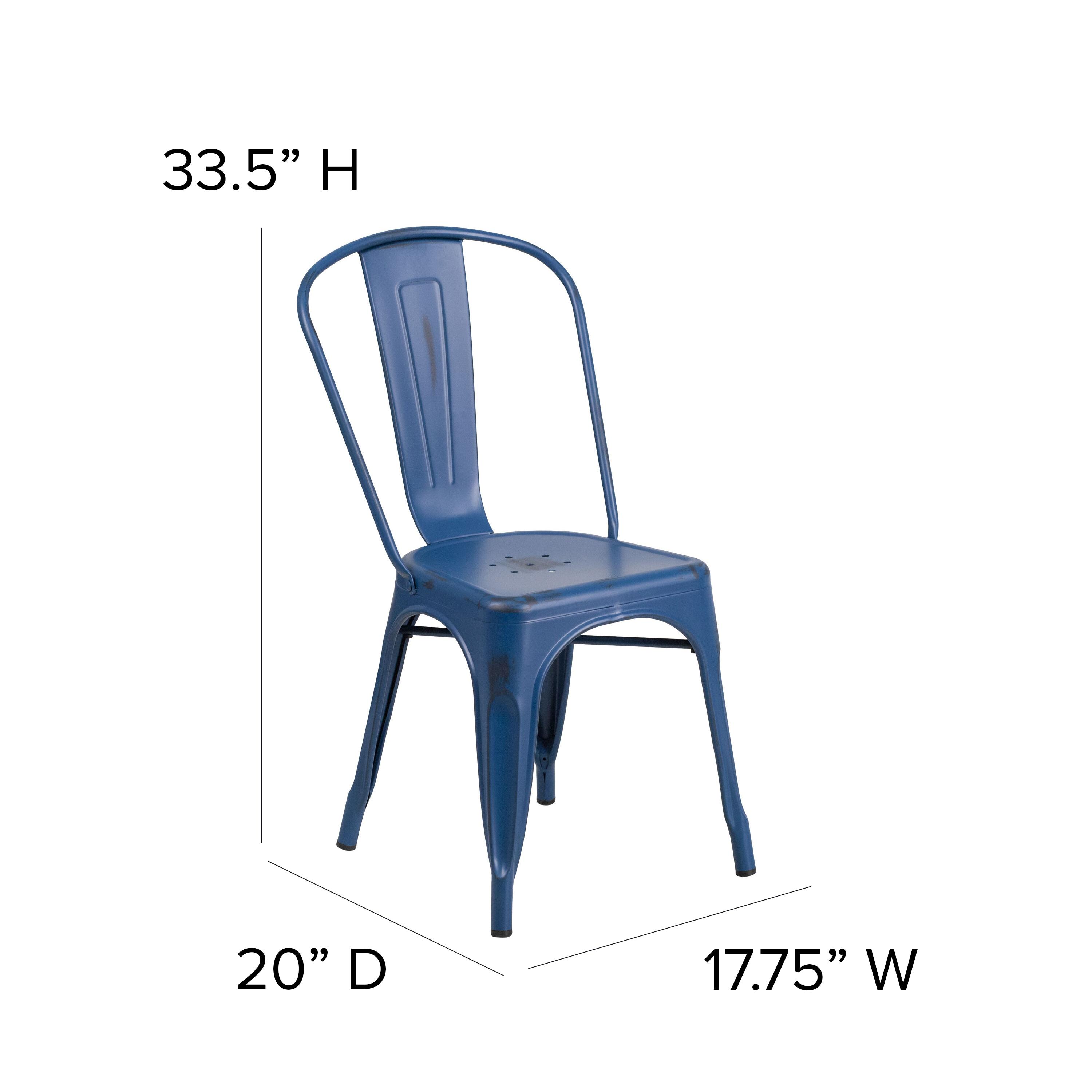 Flash Furniture Commercial Grade Distressed Antique Blue Metal Indoor-Outdoor Stackable Chair