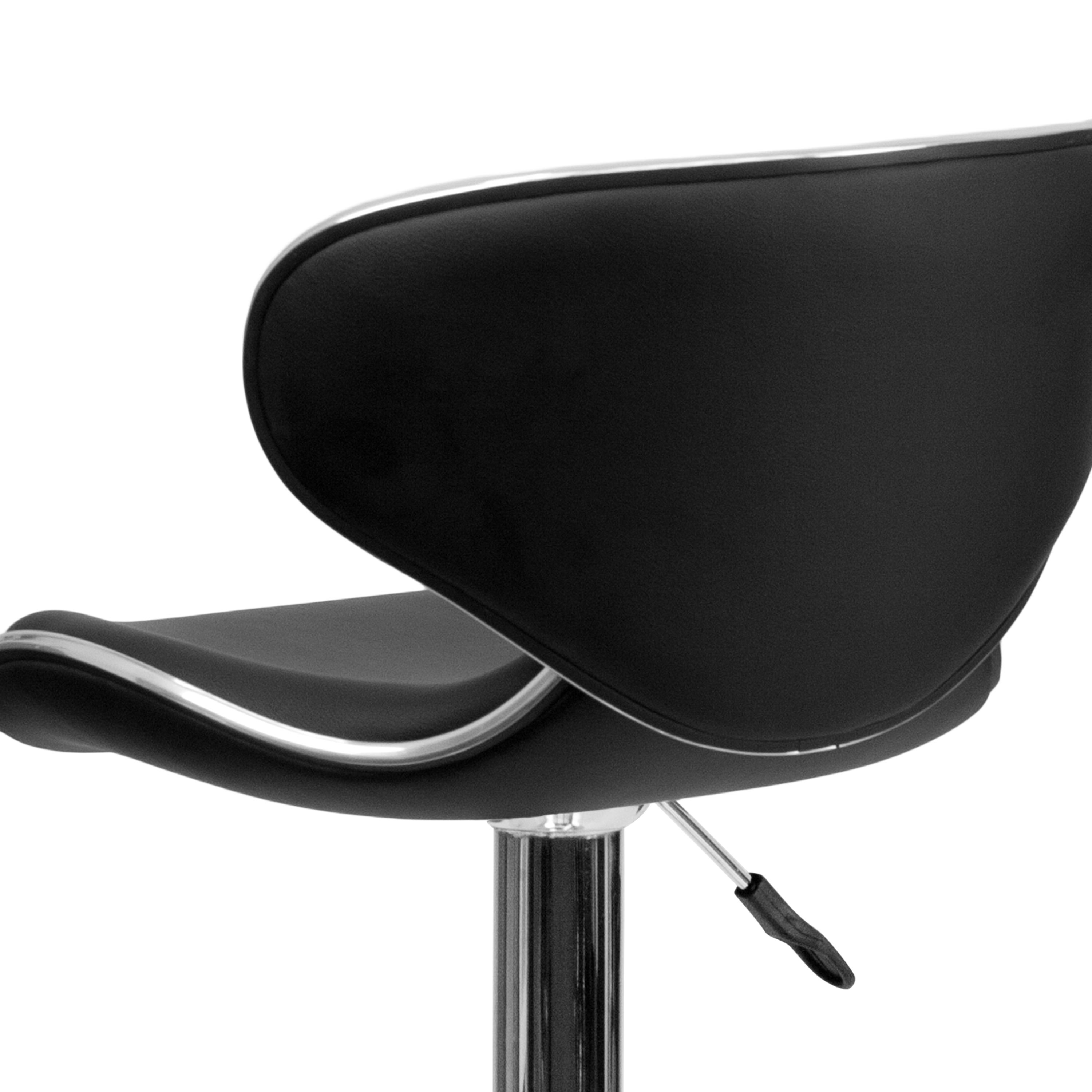 Flash Furniture Contemporary Cozy Mid-Back Black Vinyl Adjustable Height Barstool with Chrome Base