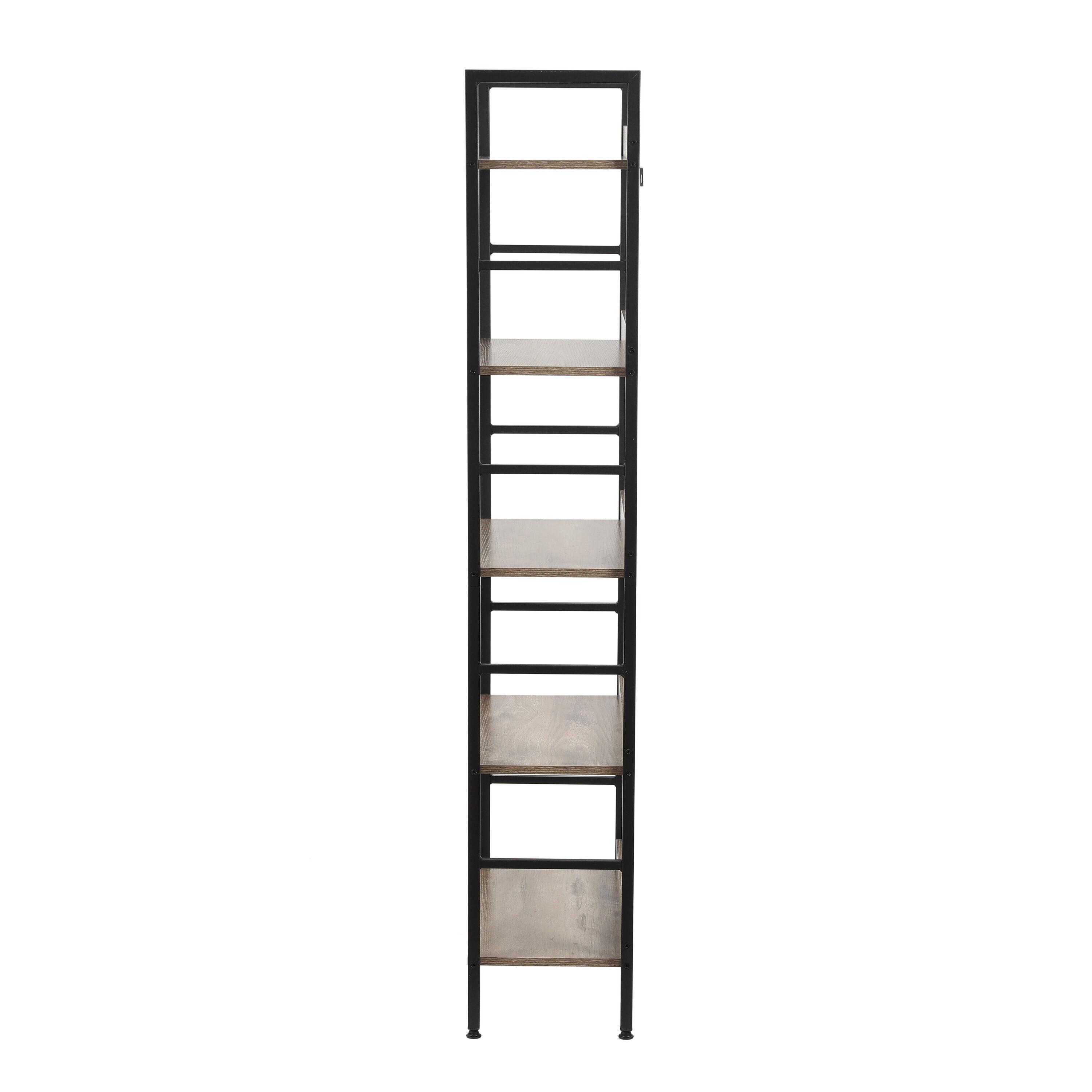 LuxenHome 5-Shelf 63" H x 23.62" W Wood and Metal Etagere Bookcase Brown