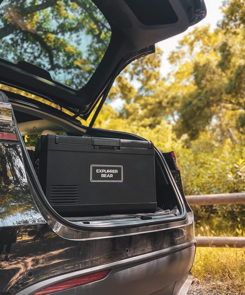 Explorer Bear 12 Volt Refrigerator 12V Car Fridge 50L/52.8Qt 12/24V DC 110-240V AC Portable Freezer LG Compressor Cooler 0℉-50℉ 3-Year Warranty for Truck Van RV SUV Boat Travel Road Trips Camping