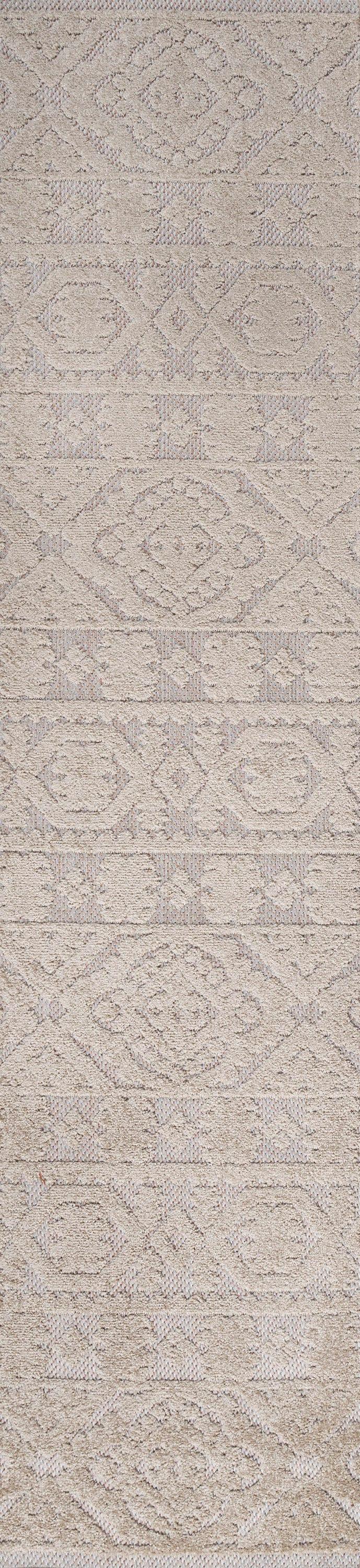 2'x8' Citta High-Low Pile Mediterranean Tile Indoor/Outdoor Runner Rug, Beige - JONATHAN Y