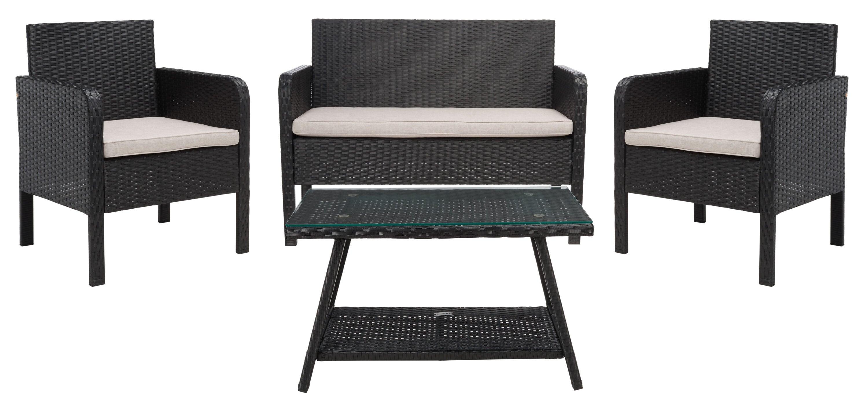 Aboka 4 Piece Patio Outdoor Living Set - Black/Light Grey - Safavieh