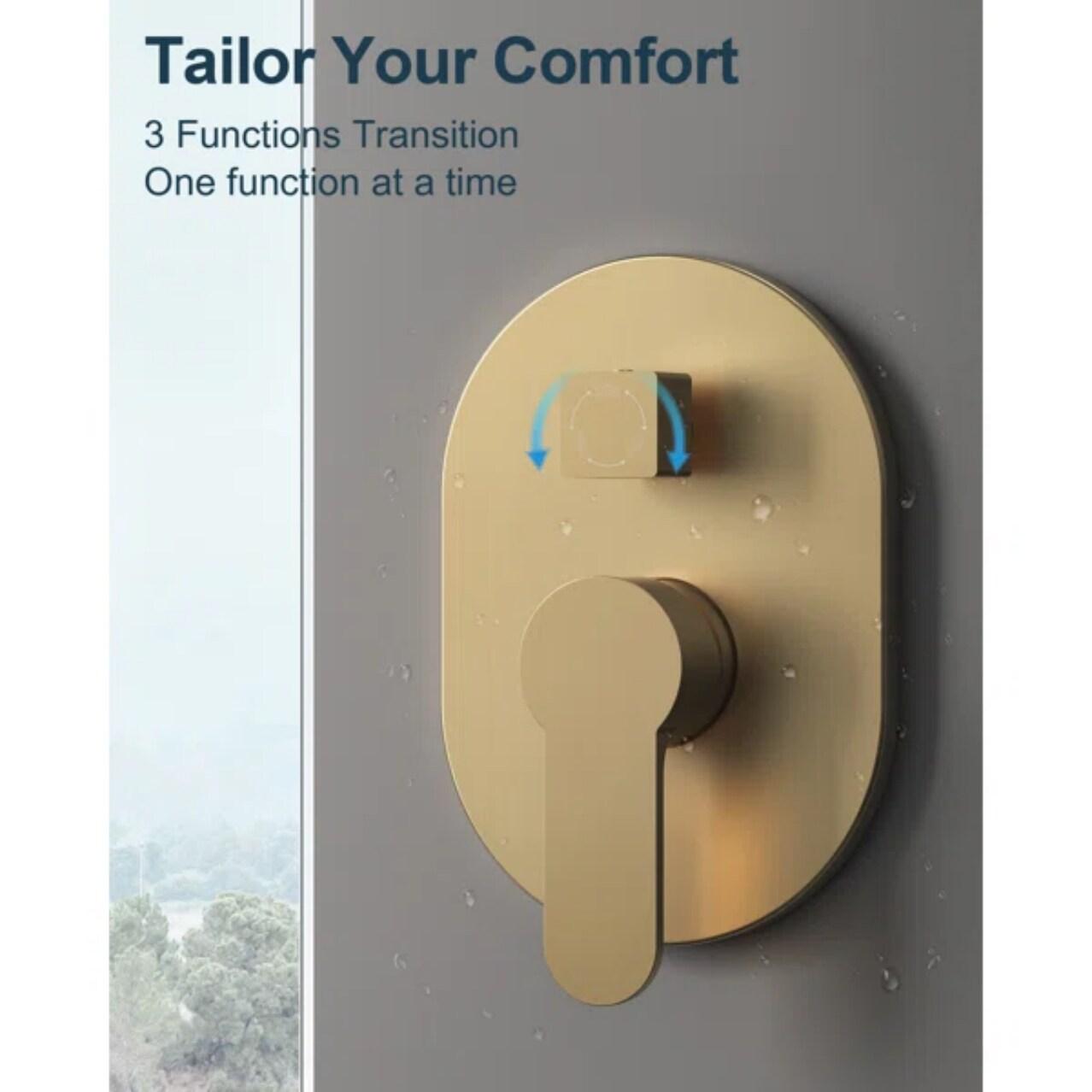 GRANDJOY Complete Shower System, 10" and 6" Dual Wall Mount Rain Shower Faucets with Handheld Shower Spray, High Pressure in Brushed Gold