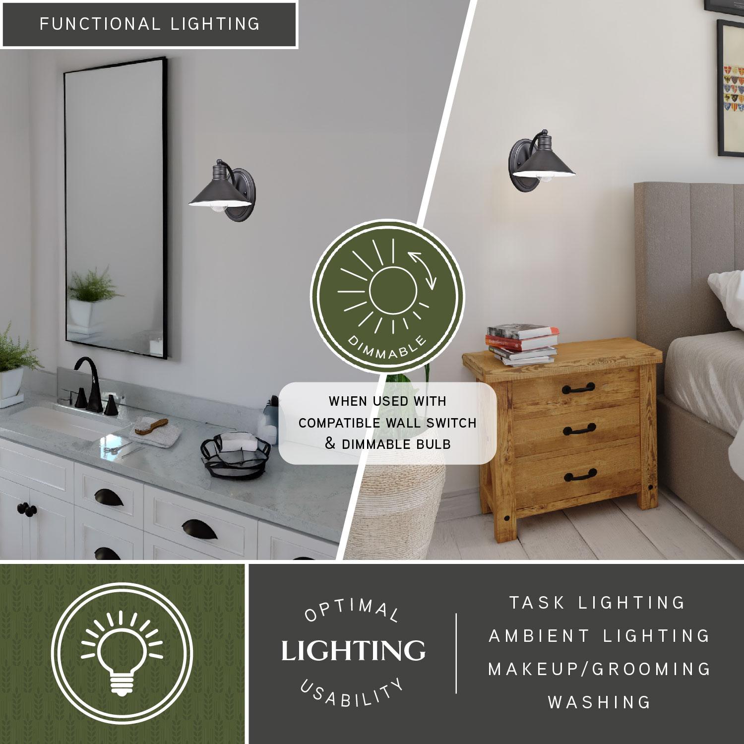 Vaxcel Akron 1 Light Bronze Farmhouse Barn Bathroom Wall Fixture