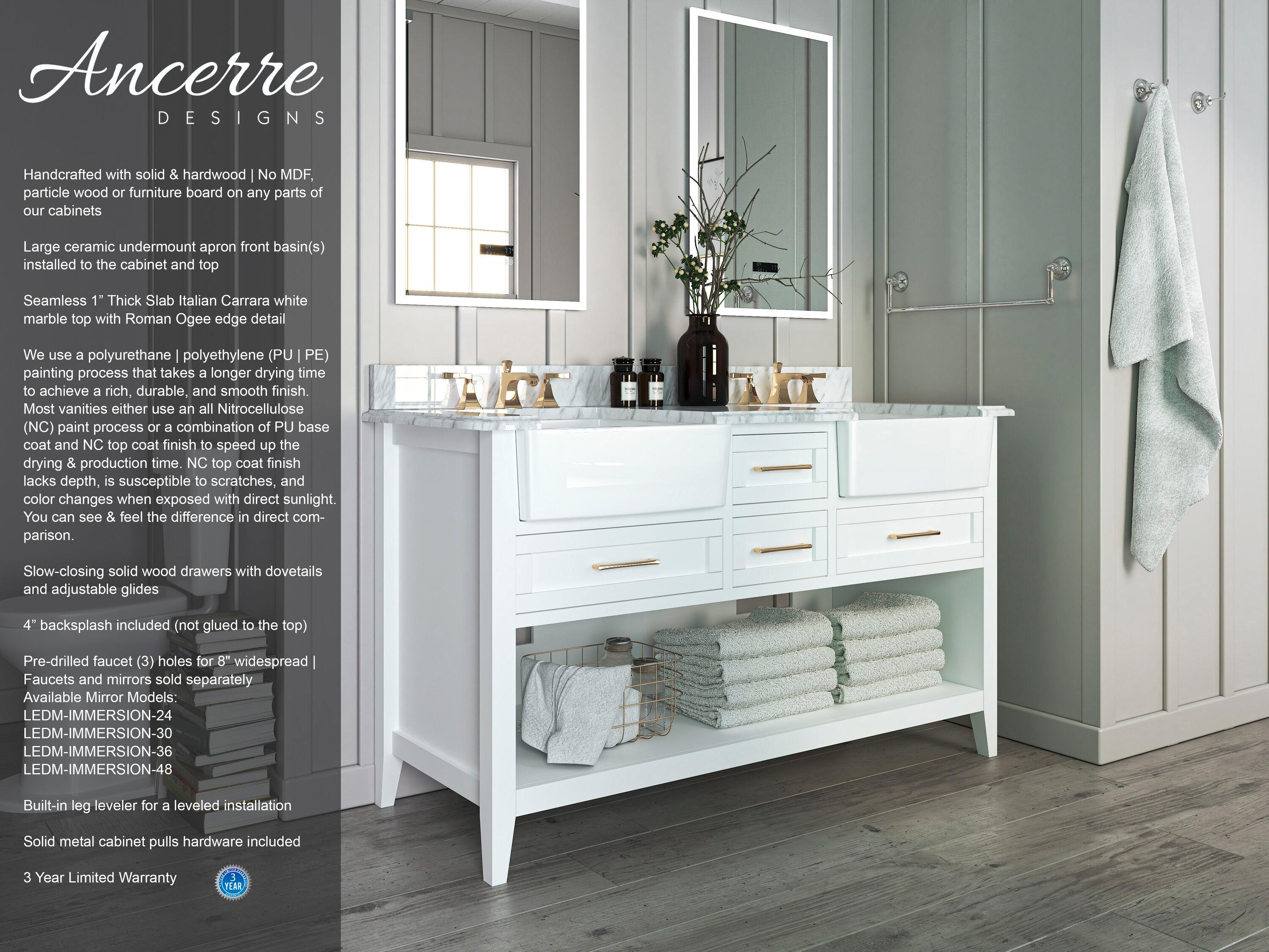 Ancerre Designs Hayley 60" Farmhouse Wood Bathroom Vanity Set in White