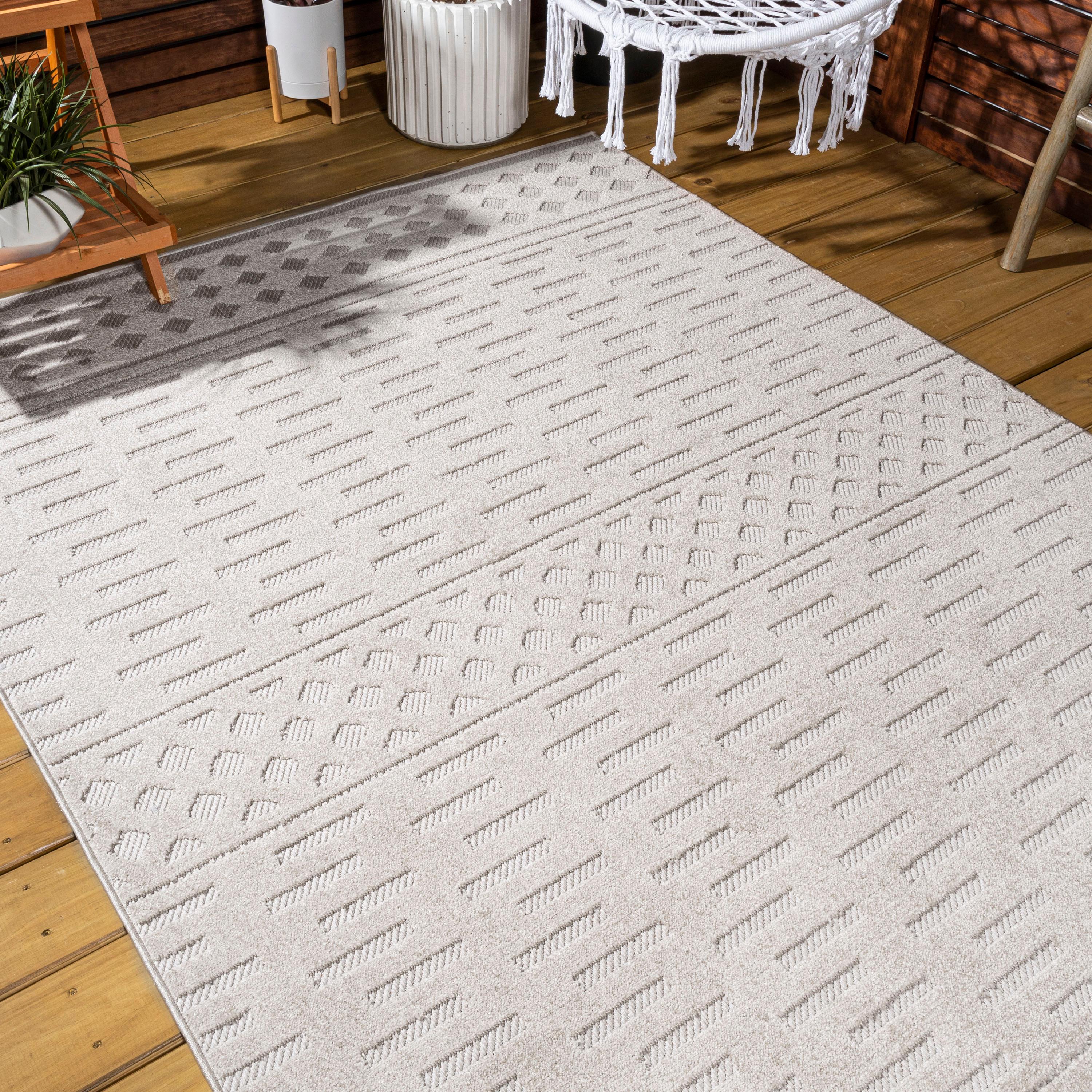 3'x5' Xlendi High-Low Pile Moroccan Geometric Indoor/Outdoor Area Rug, Beige - JONATHAN Y