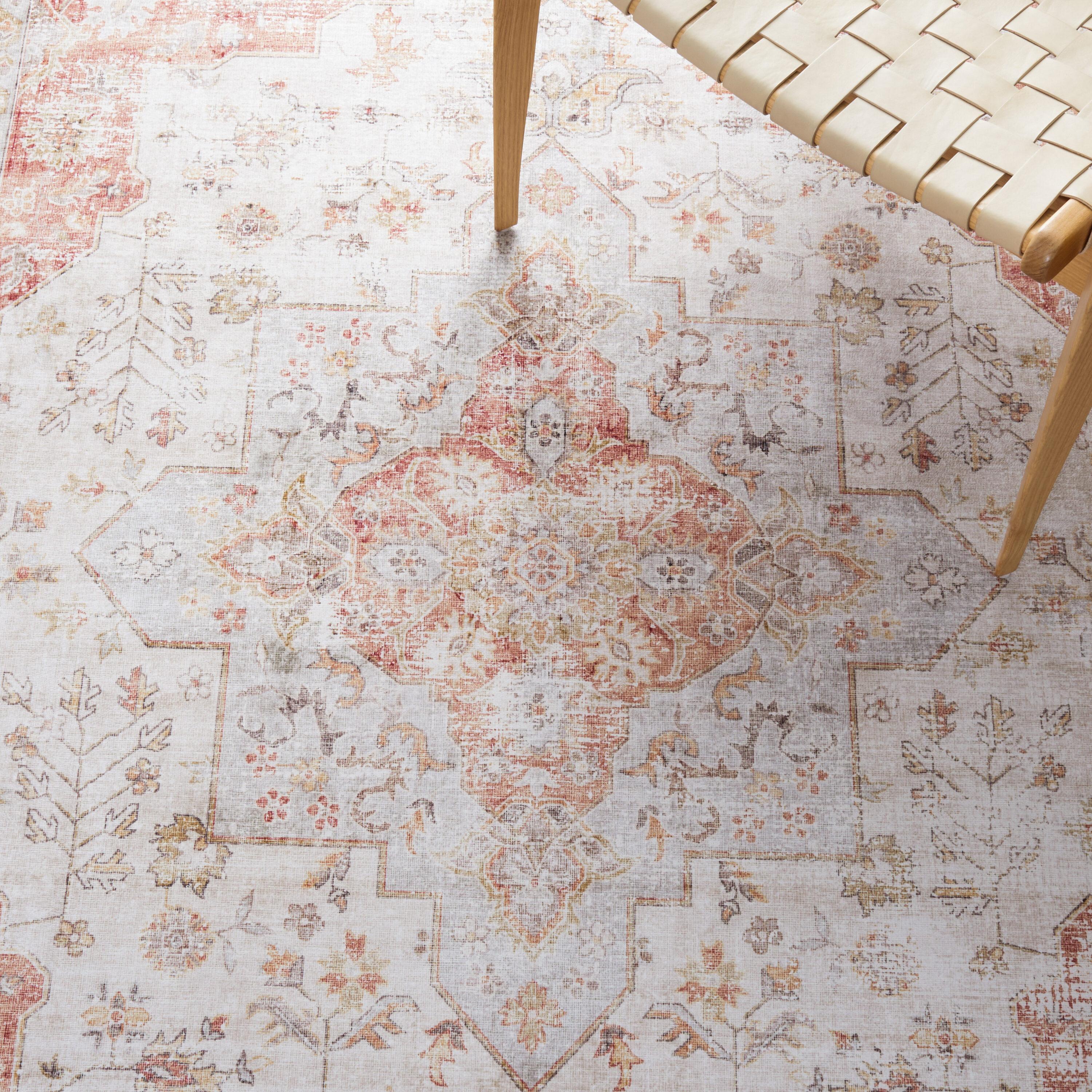 Tucson TSN105 Power Loomed Machine Washable Area Rug - Light Grey/Rust - 4'x4' - Safavieh.