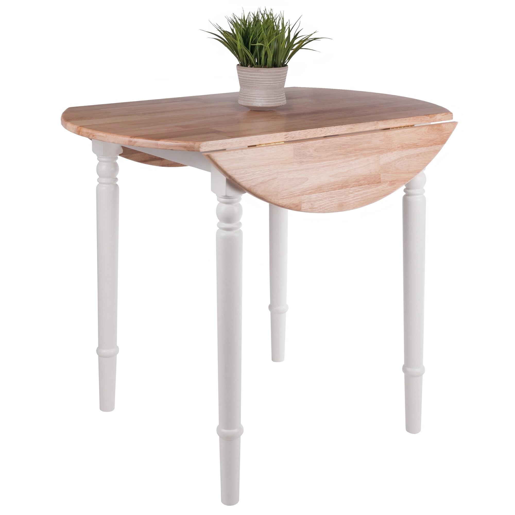 Sorella Round Drop Leaf Dining Table Natural/White - Winsome: Modern 4-Point Leg Kitchen Table, Seats 4