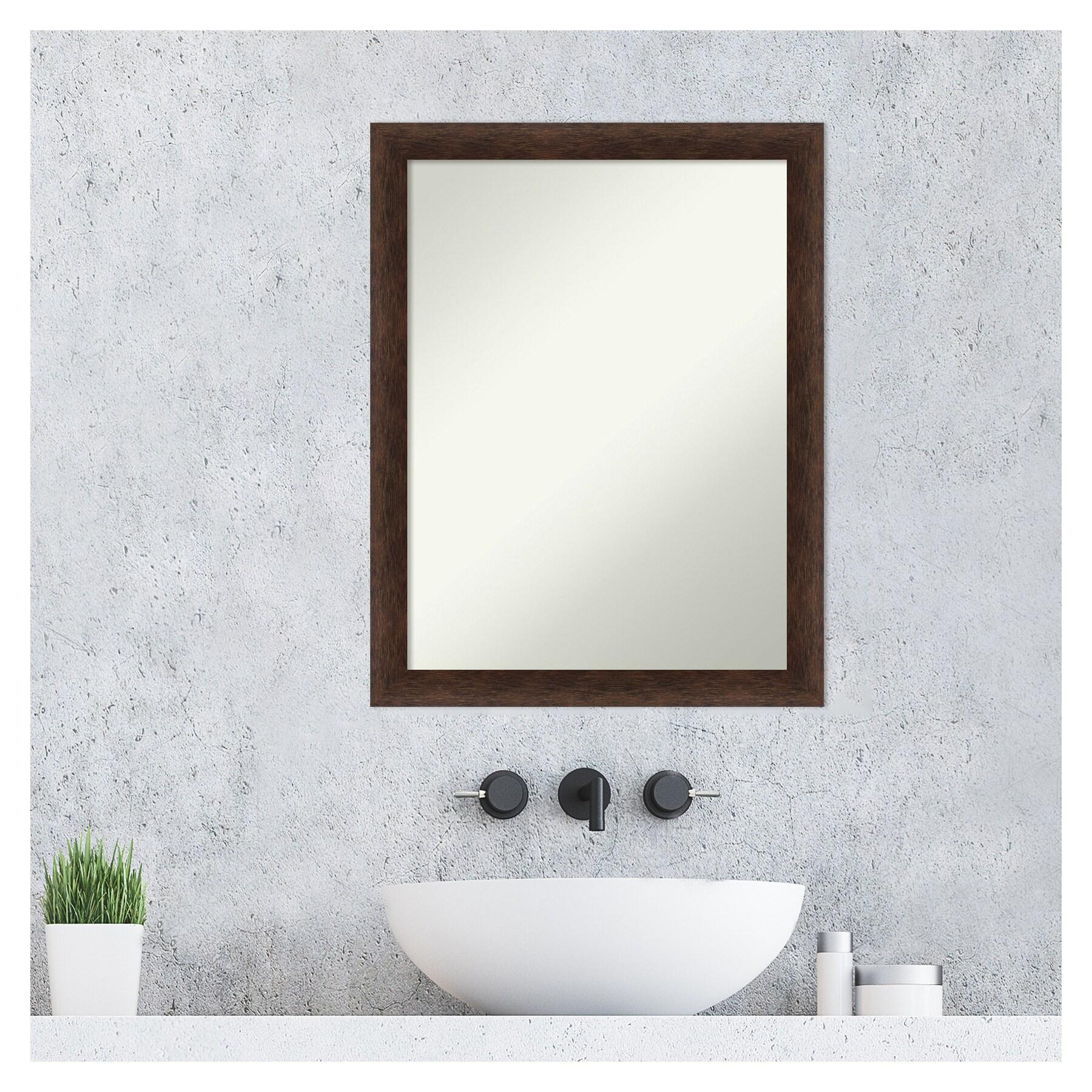 21"x27" Non-Beveled Narrow Wood Bathroom Wall Mirror Warm Walnut - Amanti Art: Modern Rectangular Vanity, Wall Mounted, Includes Hardware