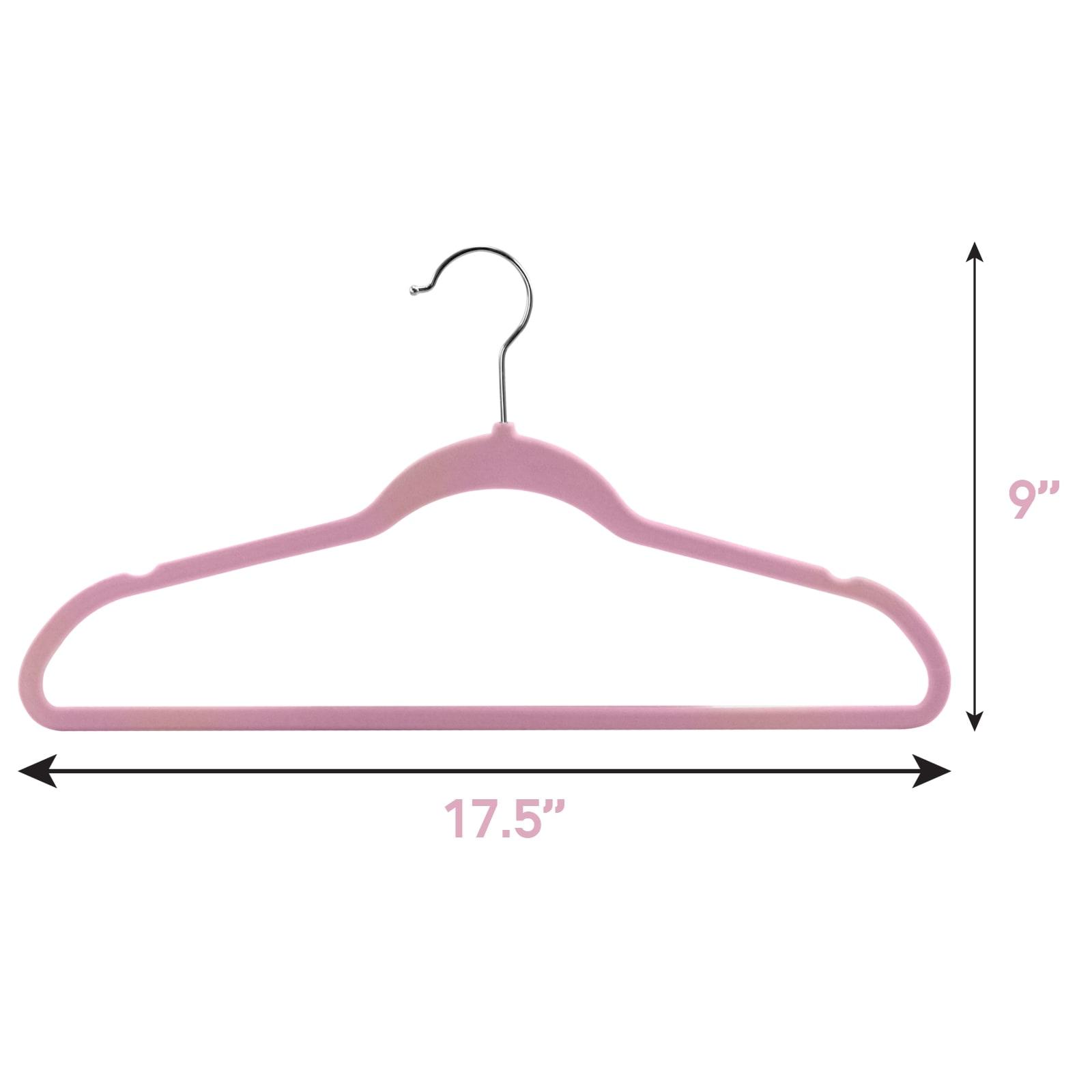 Flocked Velvet Clothes Hangers with Stainless Steel Swivel Hooks, Pink - 50 Piece