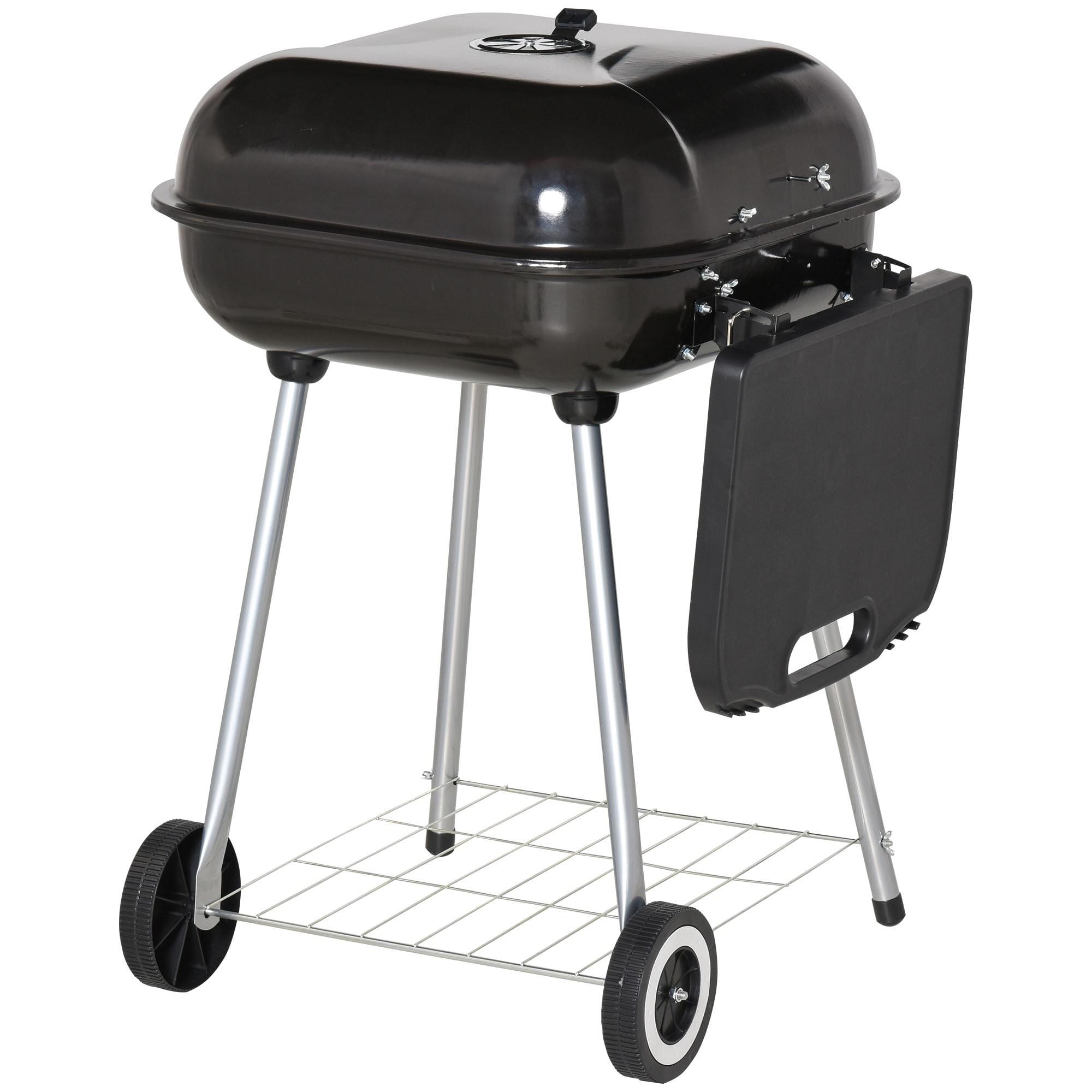 Outsunny 21" Steel Charocal Grill with Portable Wheel, Side Tray and Lower Shelf for Outdoor BBQ for Garden, Backyard, Poolside