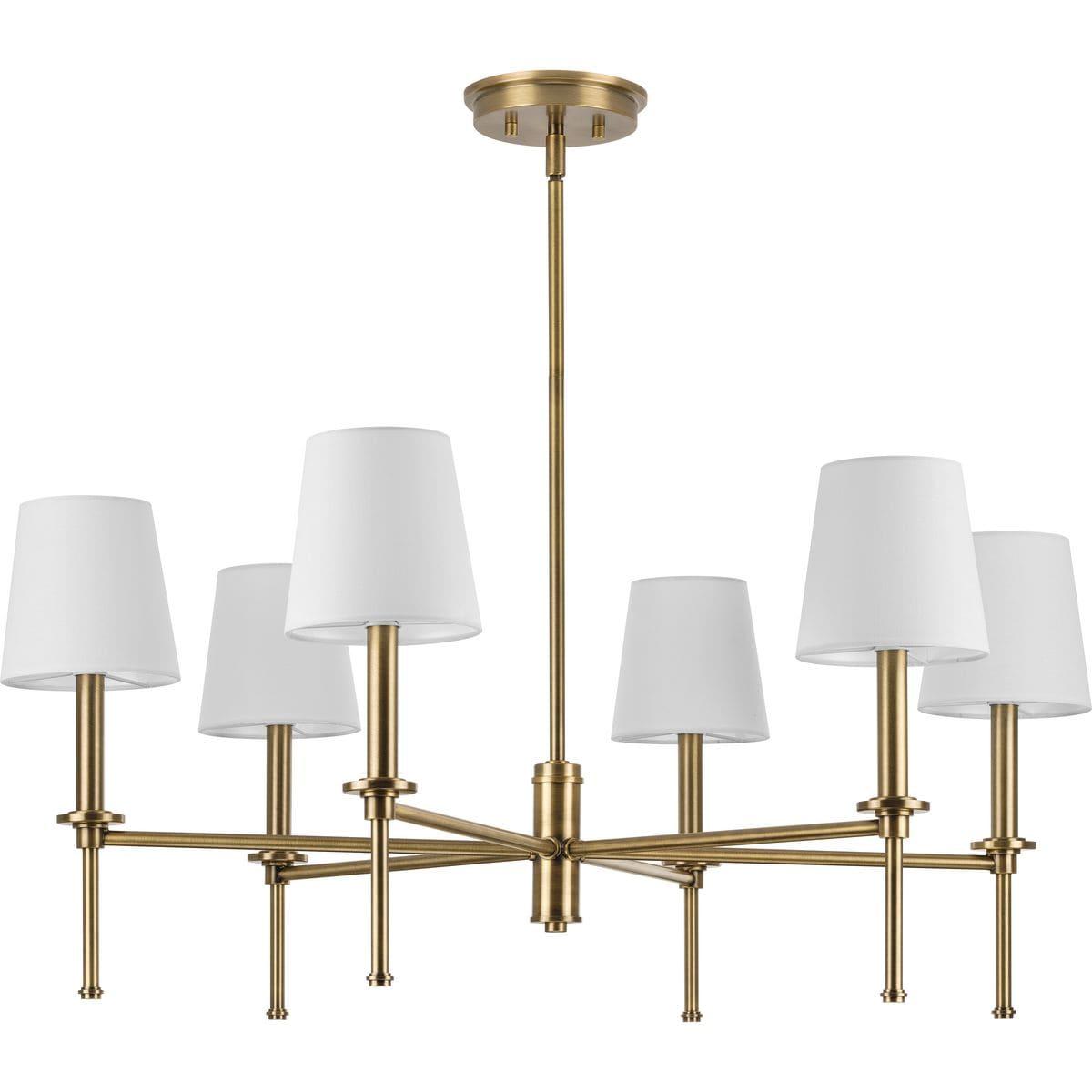 Progress Lighting Elara 6-Light Chandelier, Vintage Brass, Clear Glass Shades