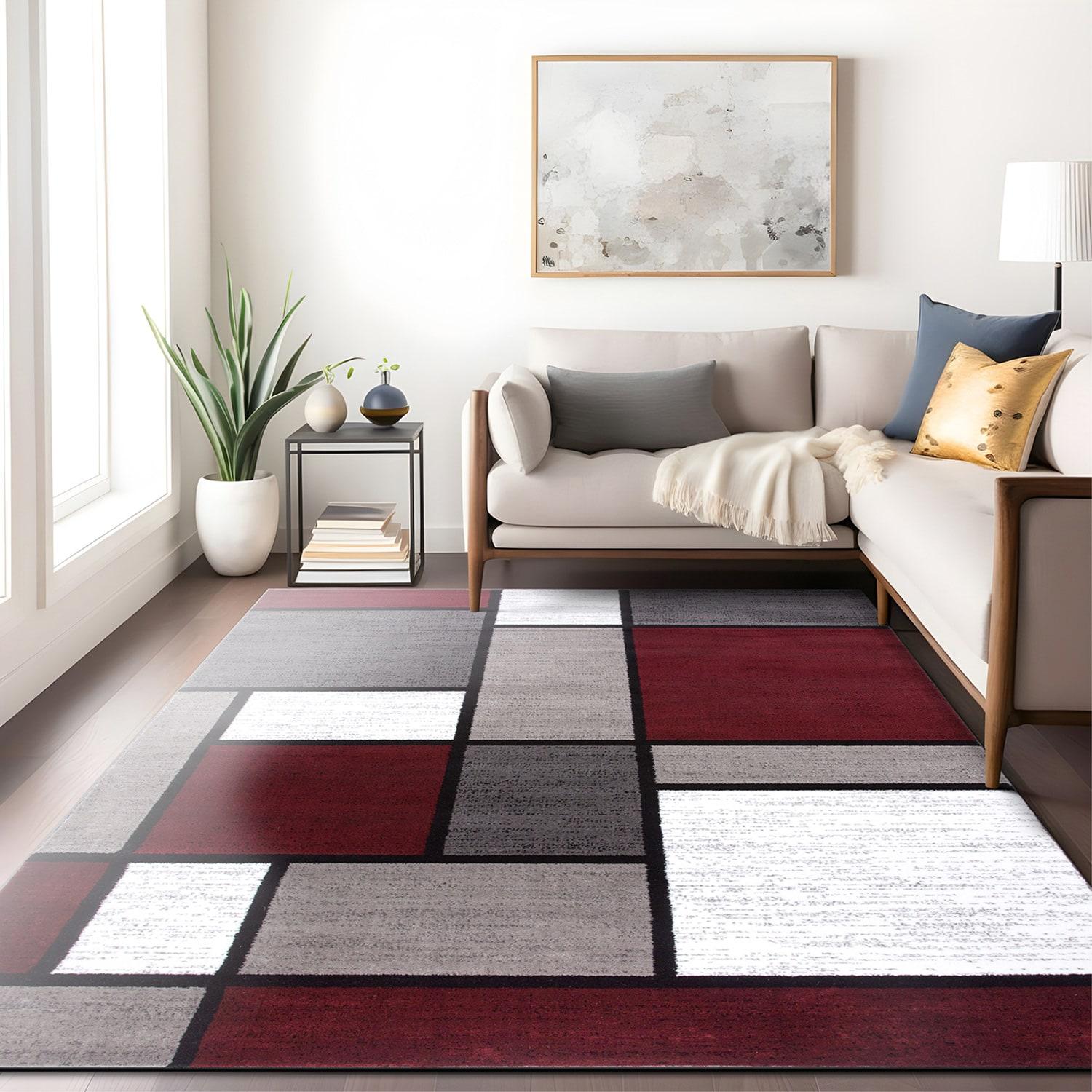 World Rug Gallery Contemporary Modern Boxed Color Block Red 7'10"x10'2" Area Rug