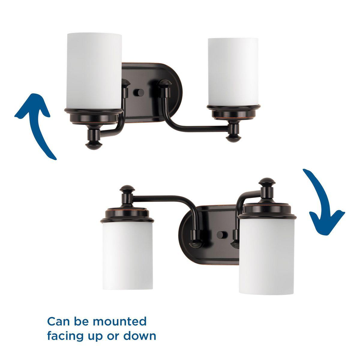 Progress Lighting Glide Collection 2-Light Bath Vanity in Rubbed Bronze with Etched Opal Glass Shade