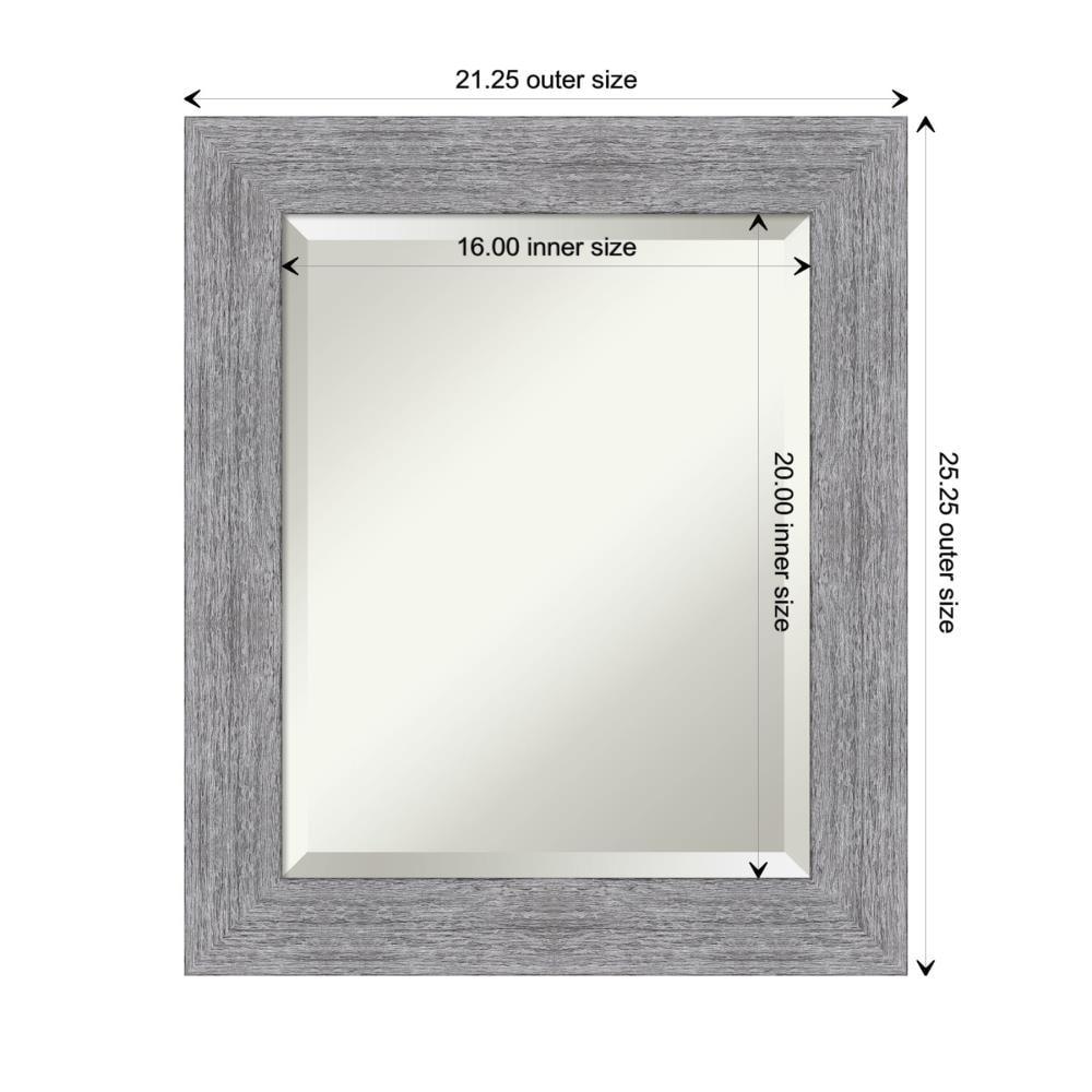 Amanti Art Beveled Bathroom Wall Mirror - Bark Rustic Char Frame Bark Rustic Grey Outer Size: 21 x 25 in Silver, Brown, Grey
