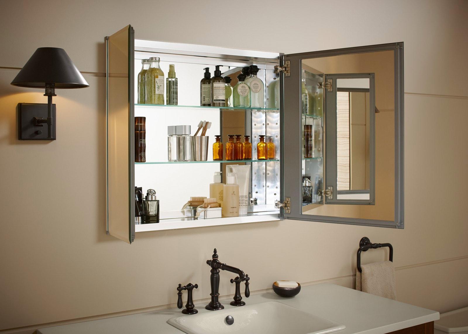 CLC Aluminum Two-Door Medicine Cabinet With Mirrored Doors, Beveled Edges