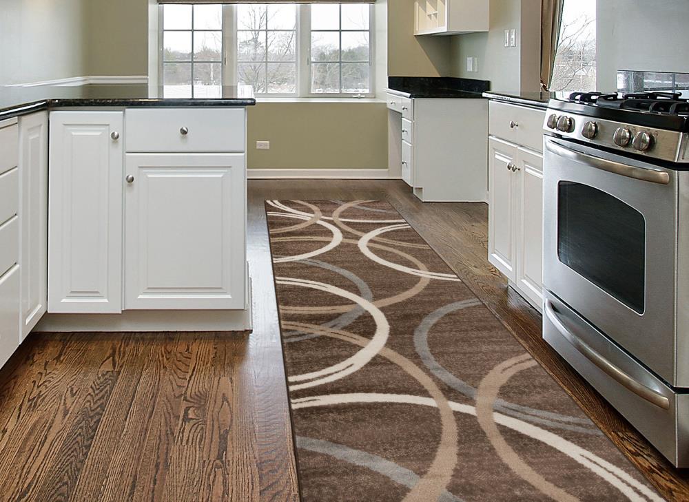 World Rug Gallery Contemporary Abstract Circles Design Brown 2' x 7' Runner Rug