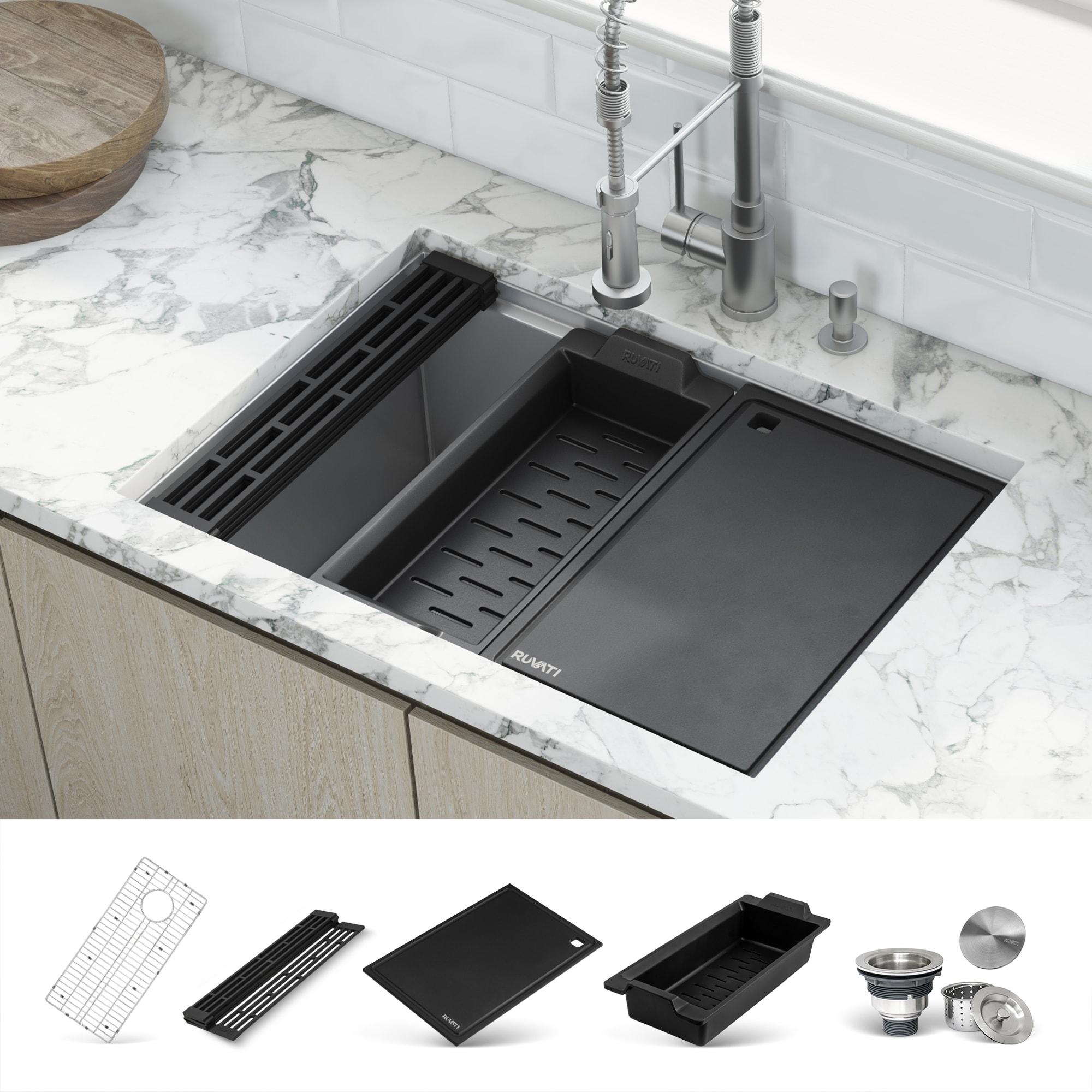 Ruvati 27-inch Workstation Slope Bottom Offset Drain Undermount 16 Gauge Kitchen Sink