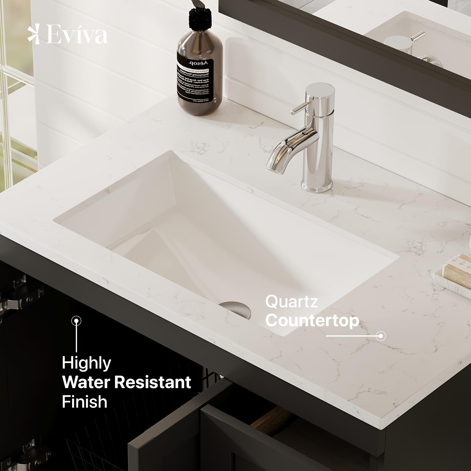 Eviva Happy 28"W x 18"D Espresso Bathroom Vanity with White Carrara Quartz Vanity Top and Rectangular Undermount Sink