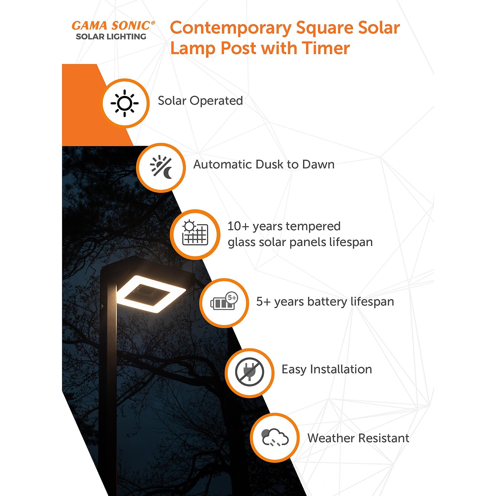 Contemporary 99 in. 1-Light Square Black Modern Aluminum Waterproof Solar Lamp Post Light with 3-Colors Integrated LED