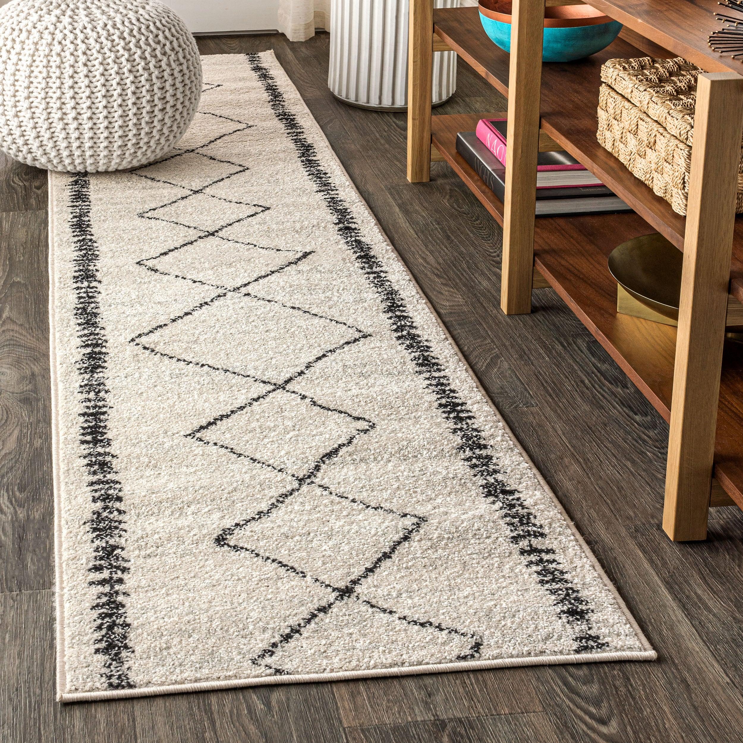 2'x8' Zaina Moroccan Beni Souk Runner Rug, Cream/Black - JONATHAN Y