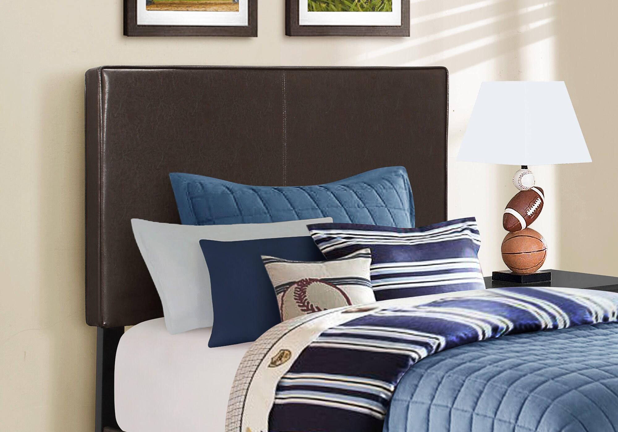 Monarch Specialties Bed Twin Size Platform Bedroom Frame Upholstered Pu Leather Look Wood Legs Brown Transitional