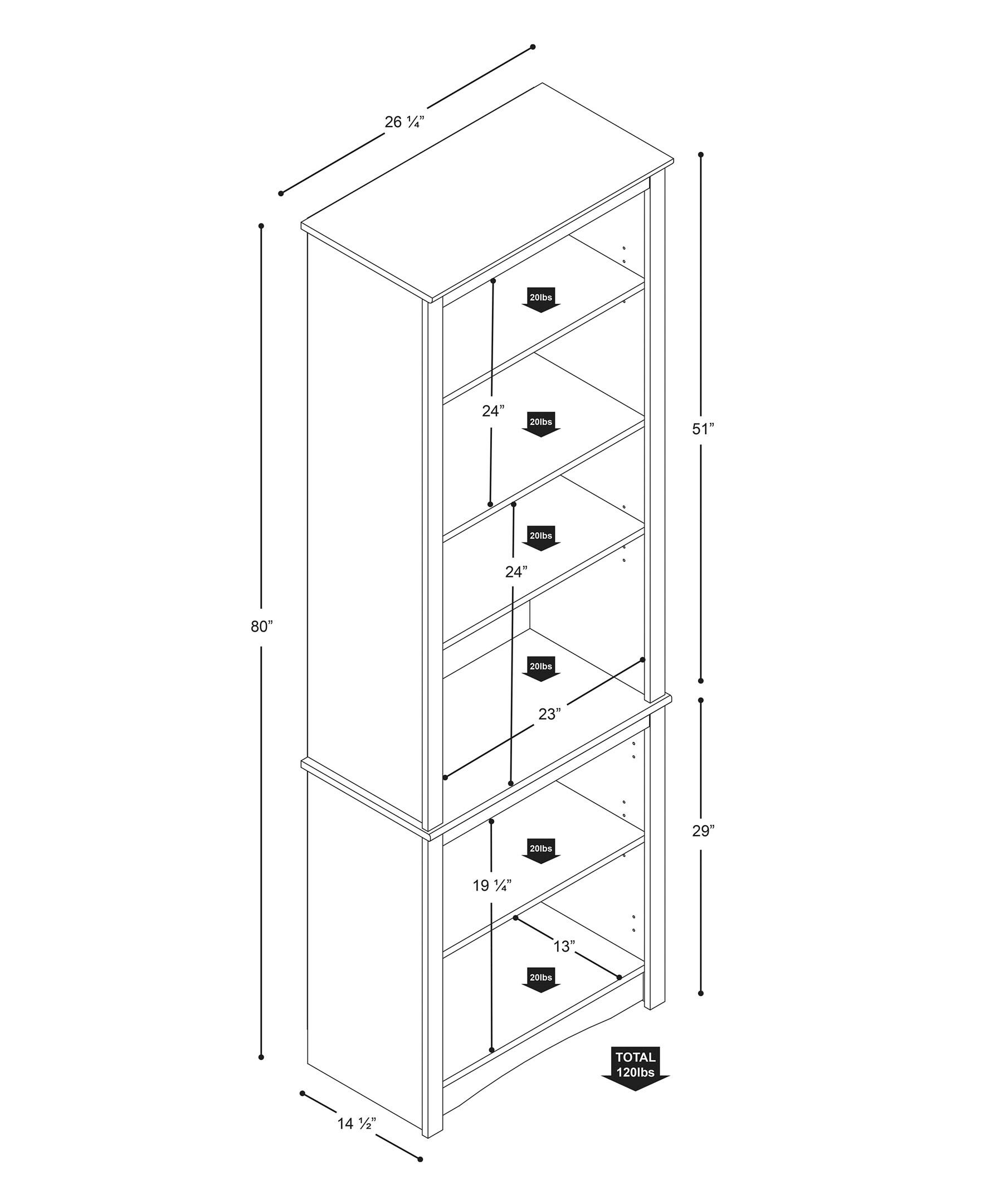 80" Tall Bookshelf White - Prepac: Laminated 6-Shelf Storage, Modern Design